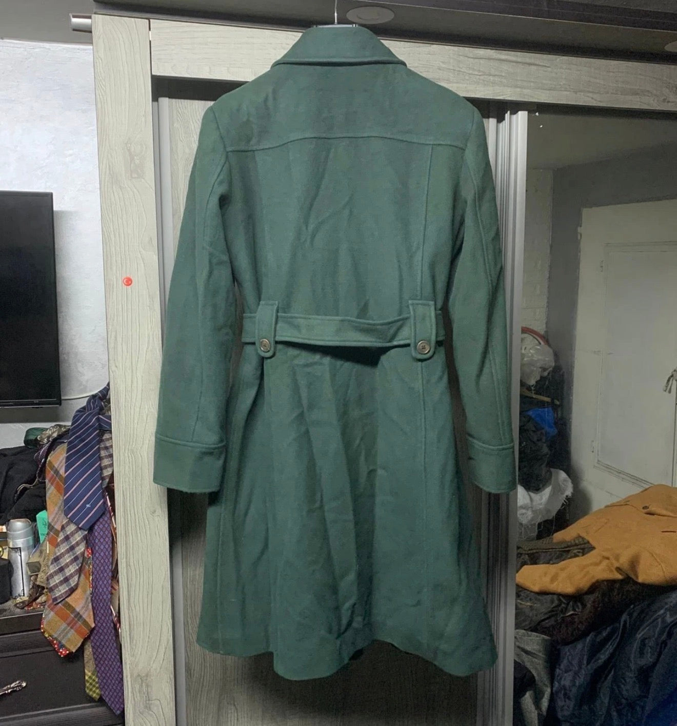 Vintage Superfine wool classic db belted green women's over coat 38 8 M