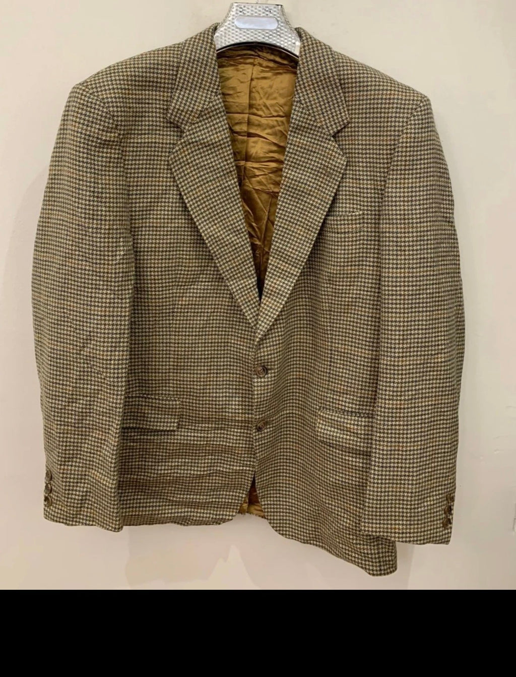 Vintage Lambswool Cashmere houndstooth classic brown jacket blazer 44R