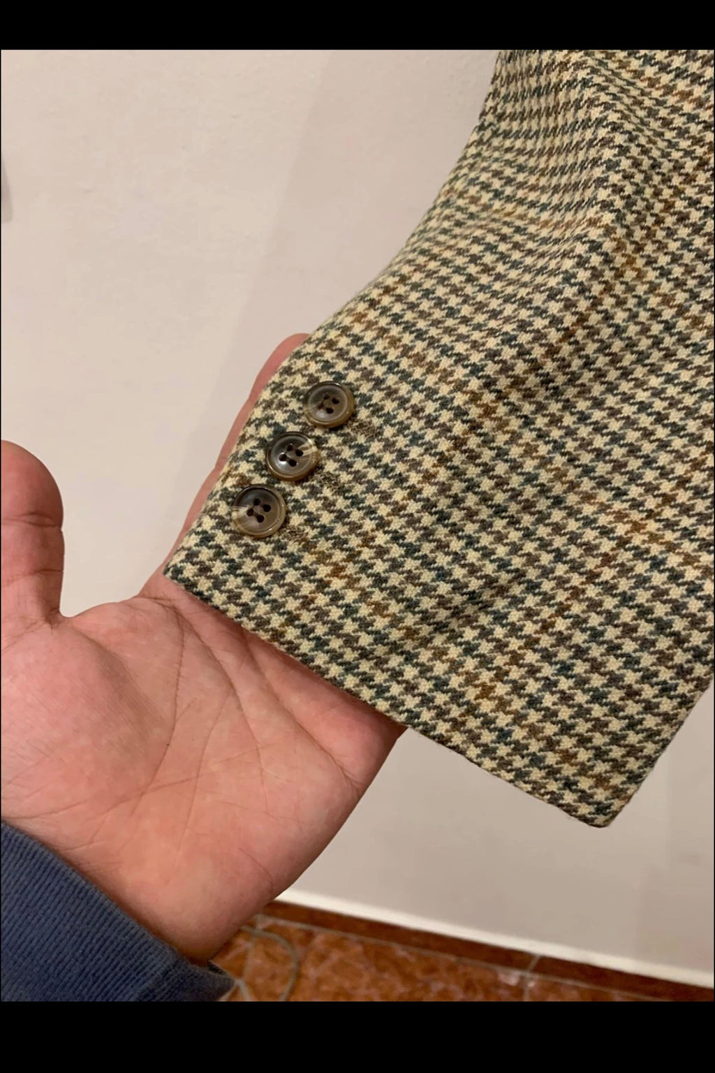 Vintage Lambswool Cashmere houndstooth classic brown jacket blazer 44R