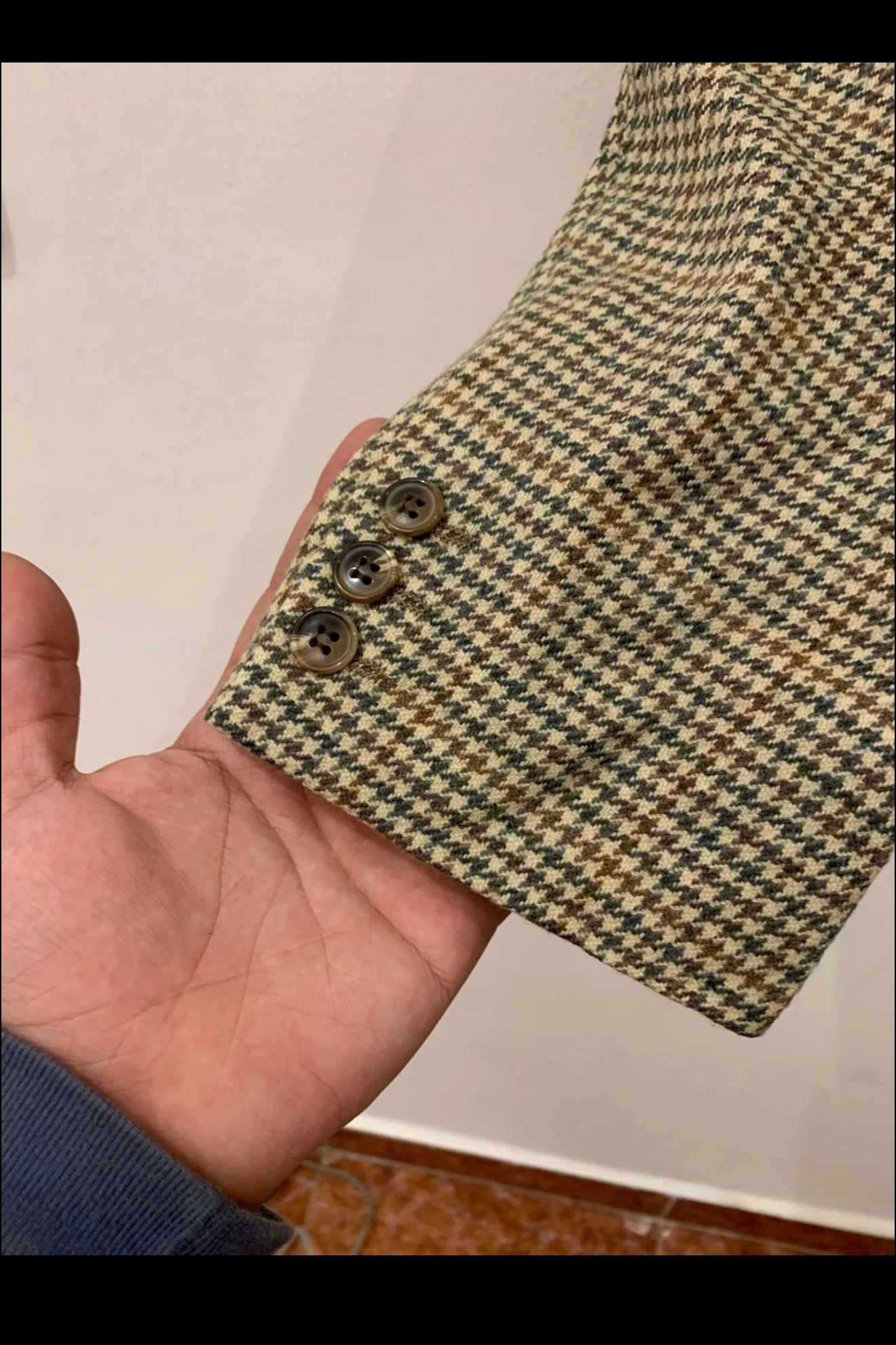 Vintage Lambswool Cashmere houndstooth classic brown jacket blazer 44R