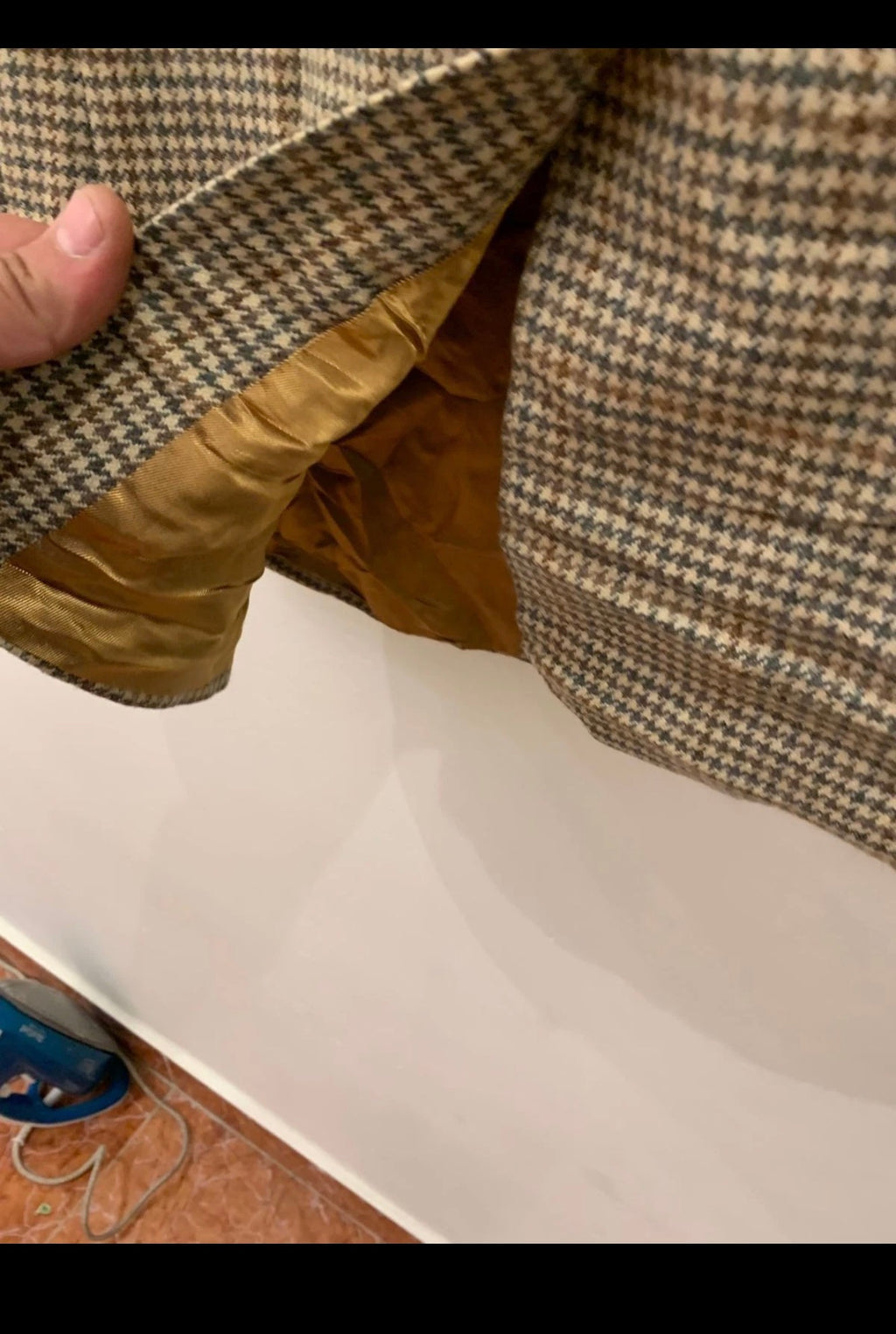 Vintage Lambswool Cashmere houndstooth classic brown jacket blazer 44R