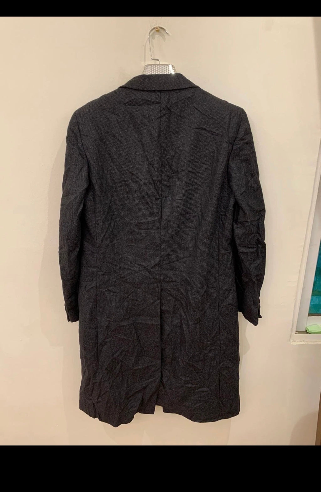 1970s Vintage pure wool charcoal classic birdseye suit over coat 38R