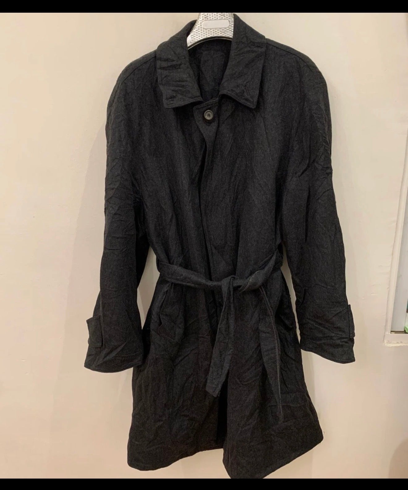 Vintage pure woollen wool belted charcoal classic over coat 52R 52L 2XL