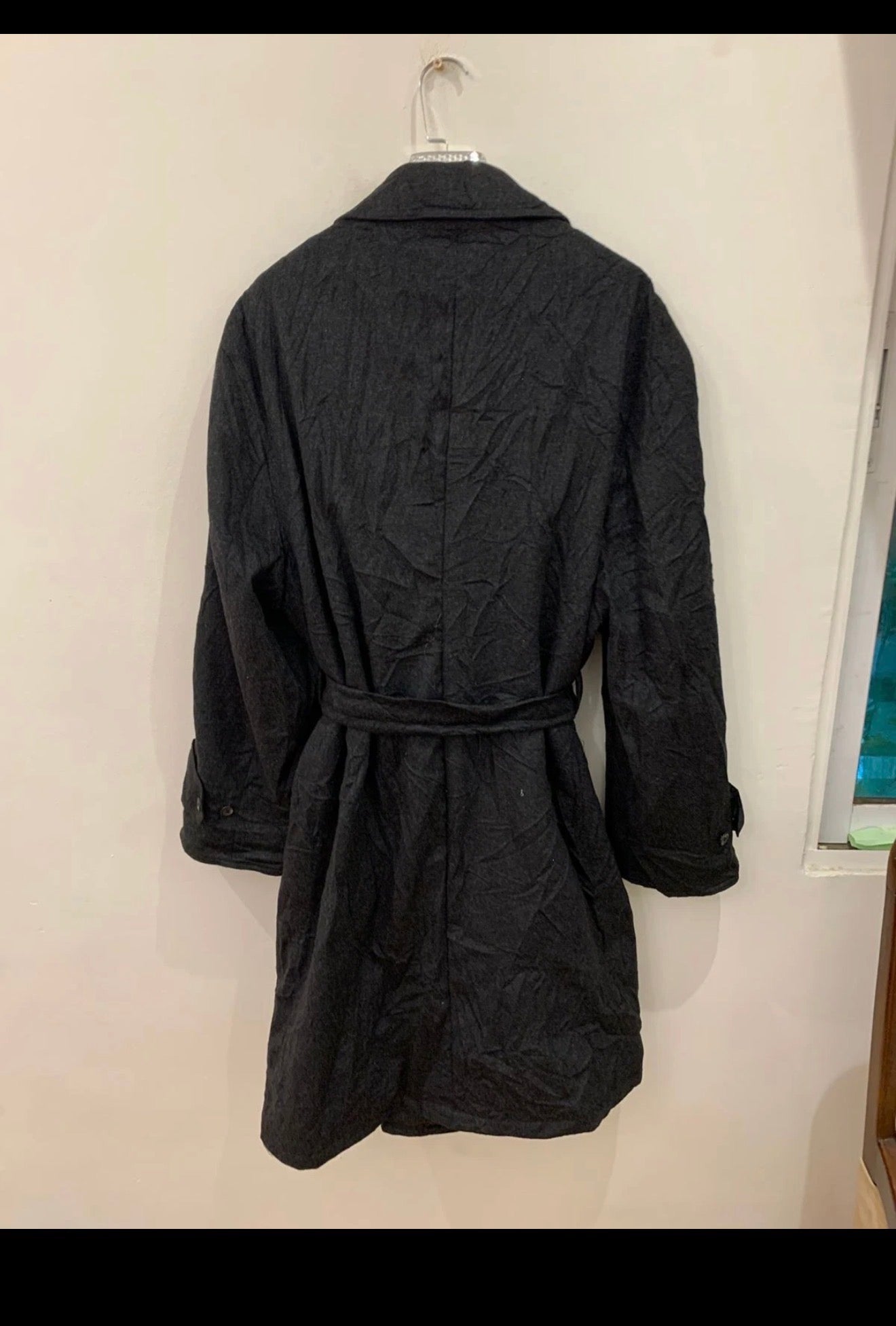 Vintage pure woollen wool belted charcoal classic over coat 52R 52L 2XL