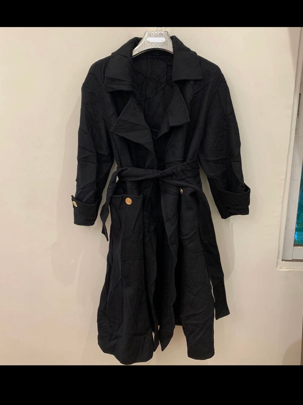 Classic unique style Wool Cashmere black belted over coat 40 10 M