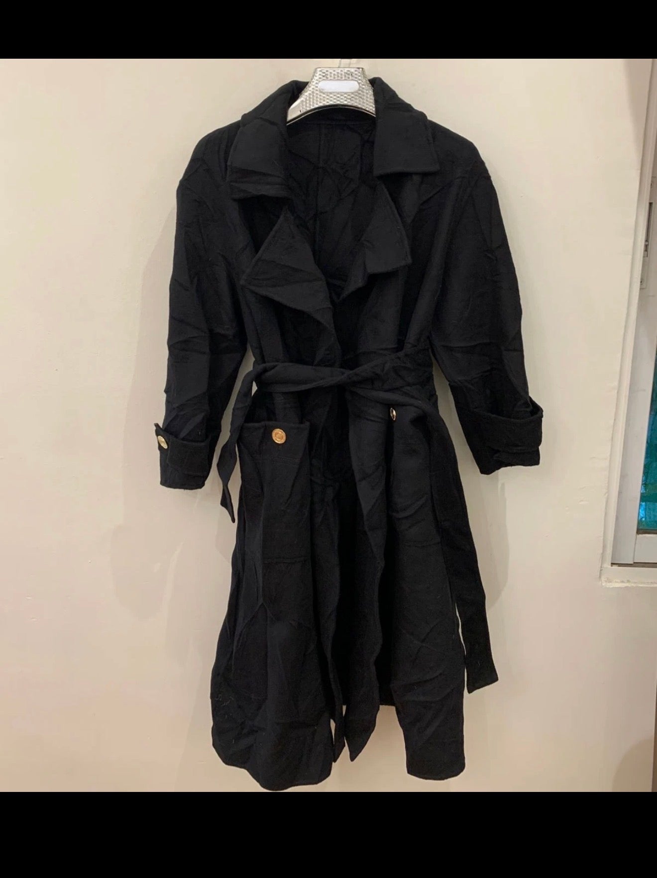 Classic unique style Wool Cashmere black belted over coat 40 10 M