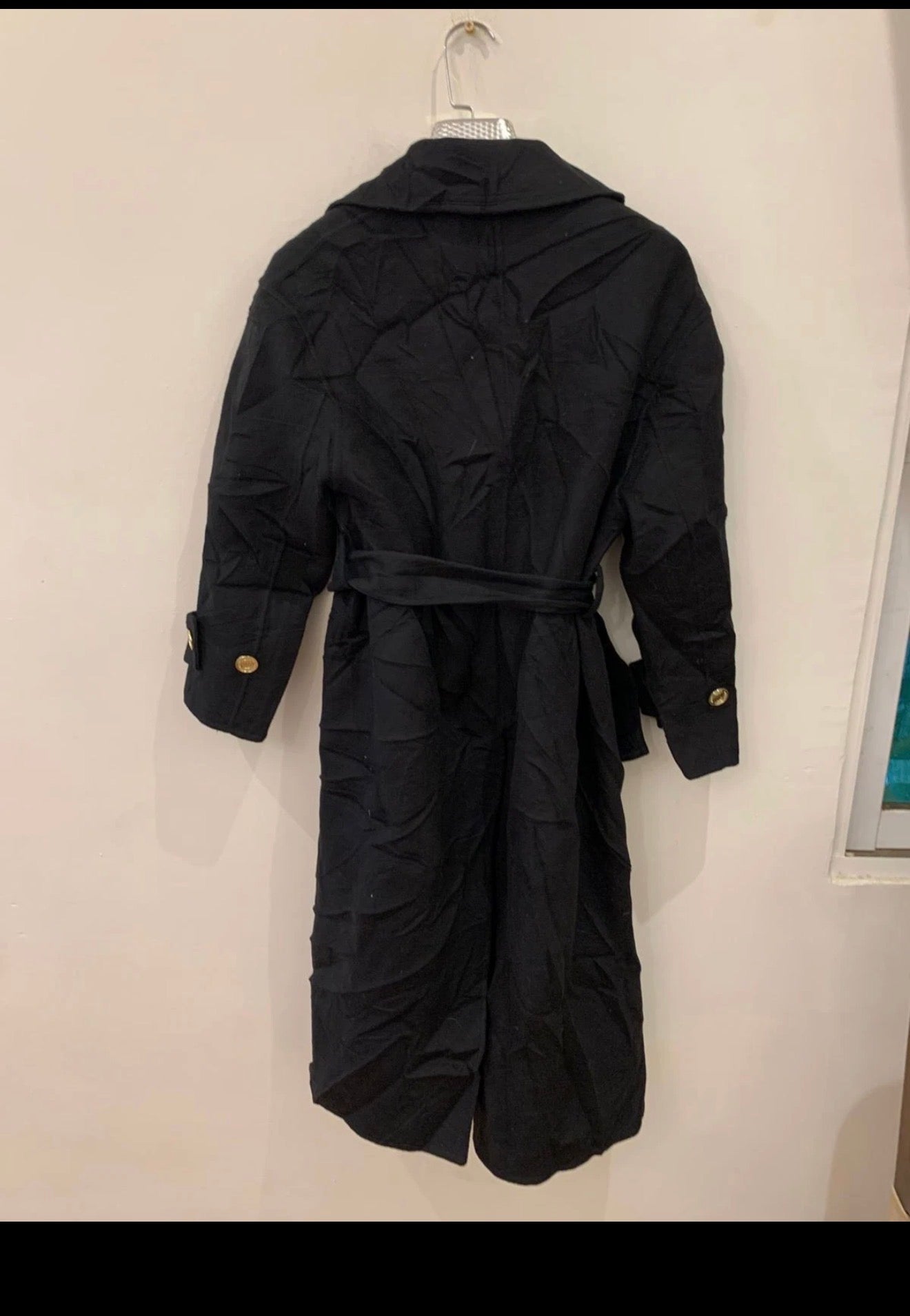 Classic unique style Wool Cashmere black belted over coat 40 10 M