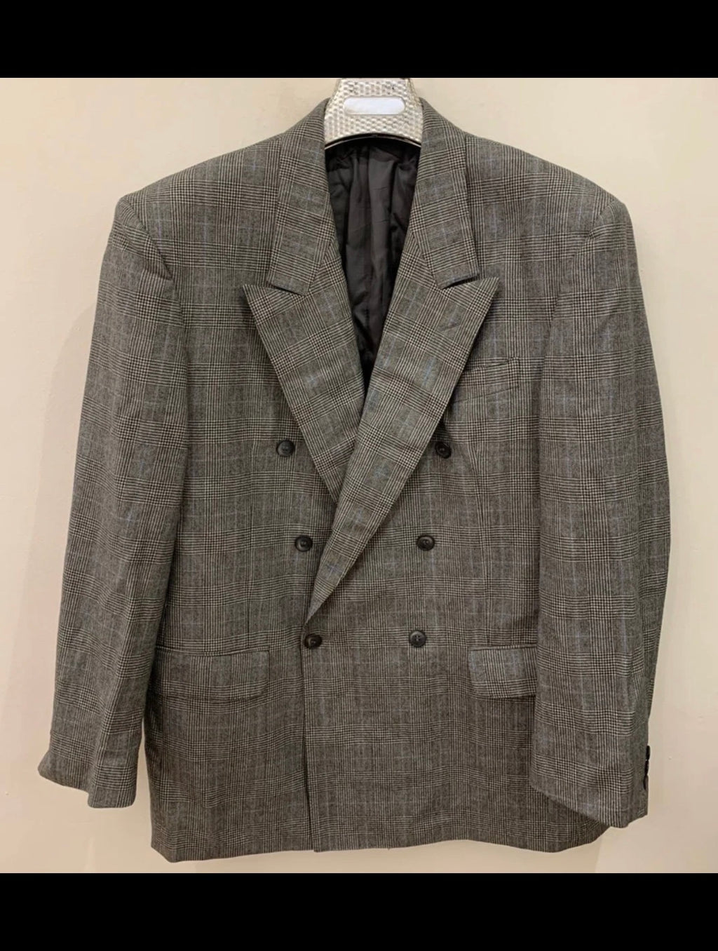 Vintage Korn Paris pure wool glen check double breasted jacket blazer 44R