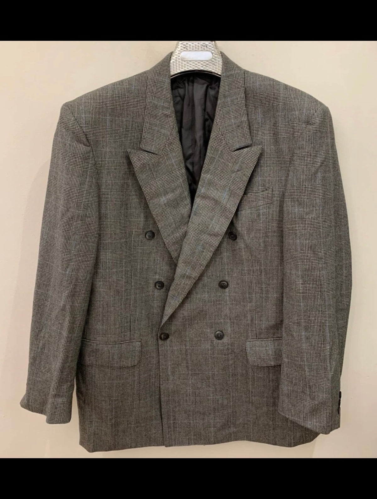 Vintage Korn Paris pure wool glen check double breasted jacket blazer 44R