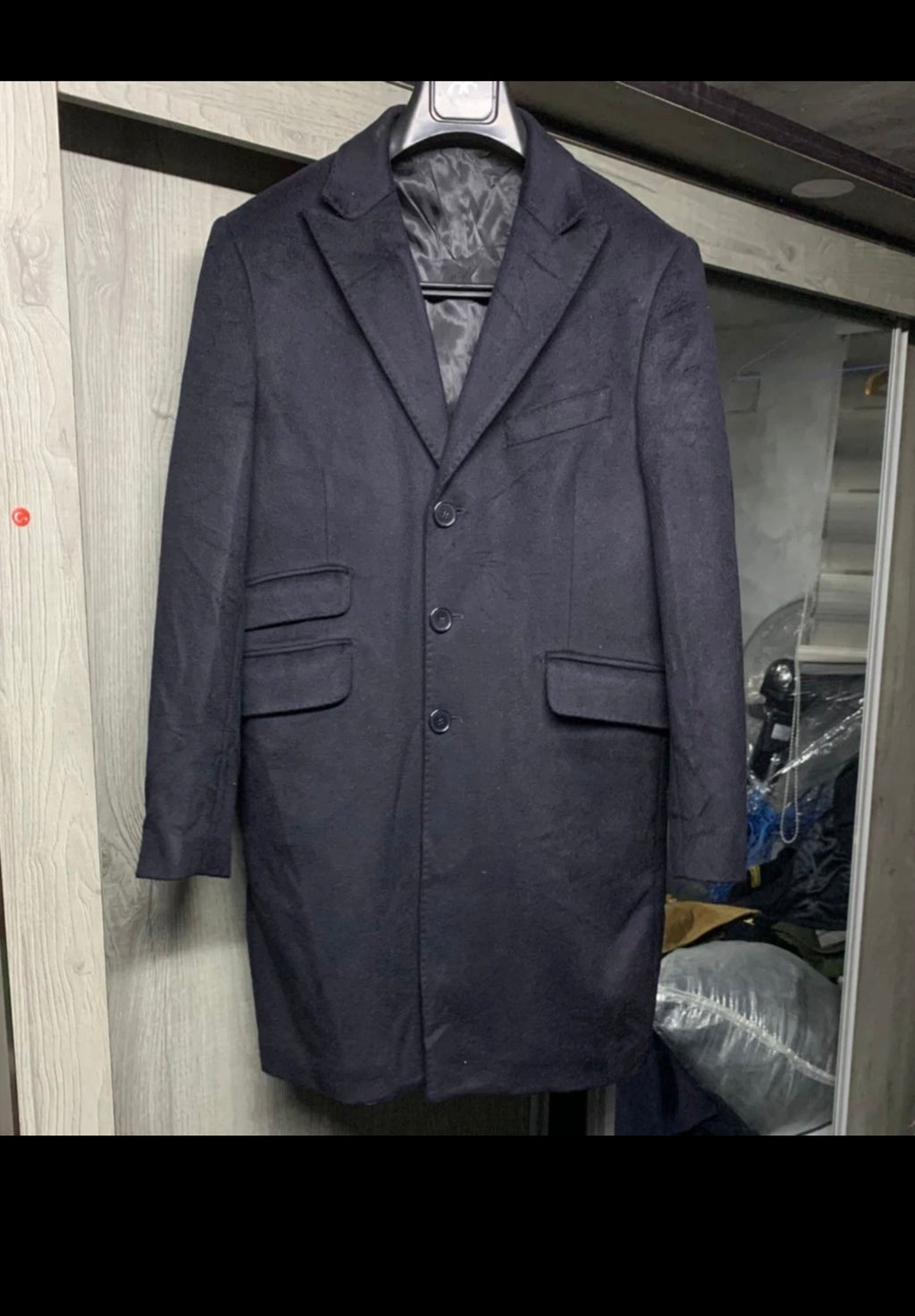 Vintage Wool Cashmere blend classic peak lapel navy top over coat 40R