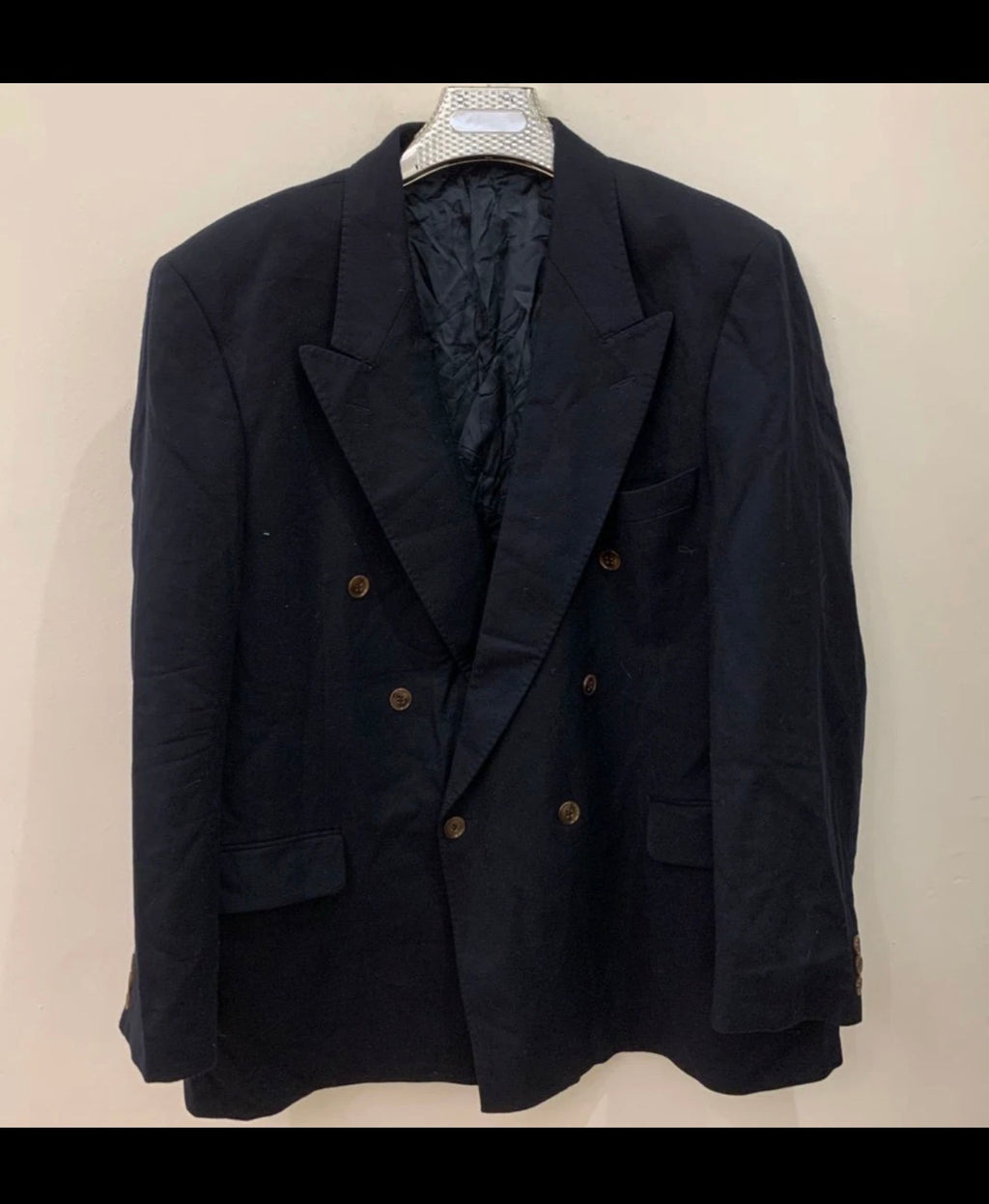 St Michael Marks & Spencer wool cashmere double breasted navy blazer 48R 48L XL