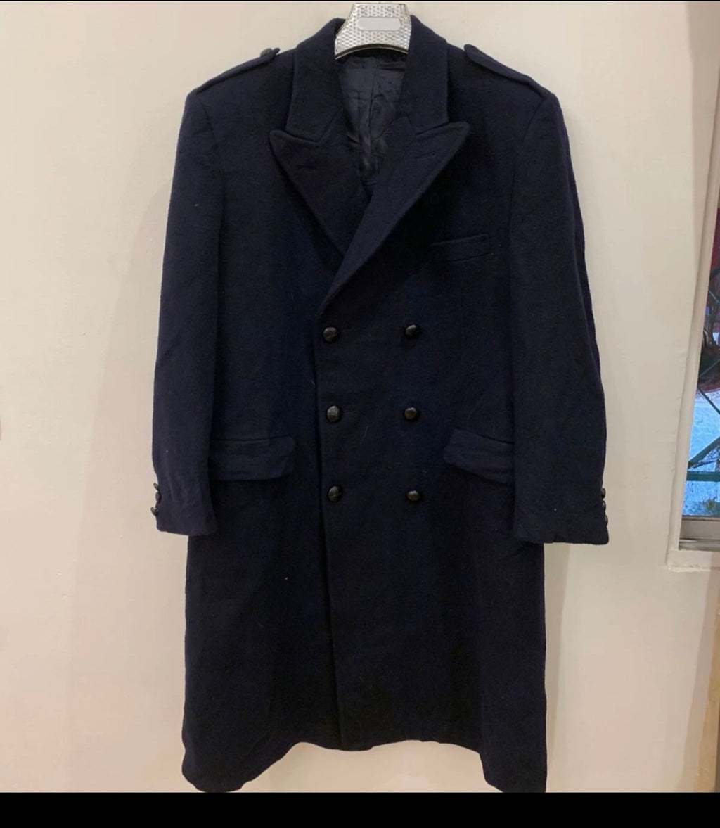 1970s Vintage classic pure Wool double breasted Navy over coat 48R XL