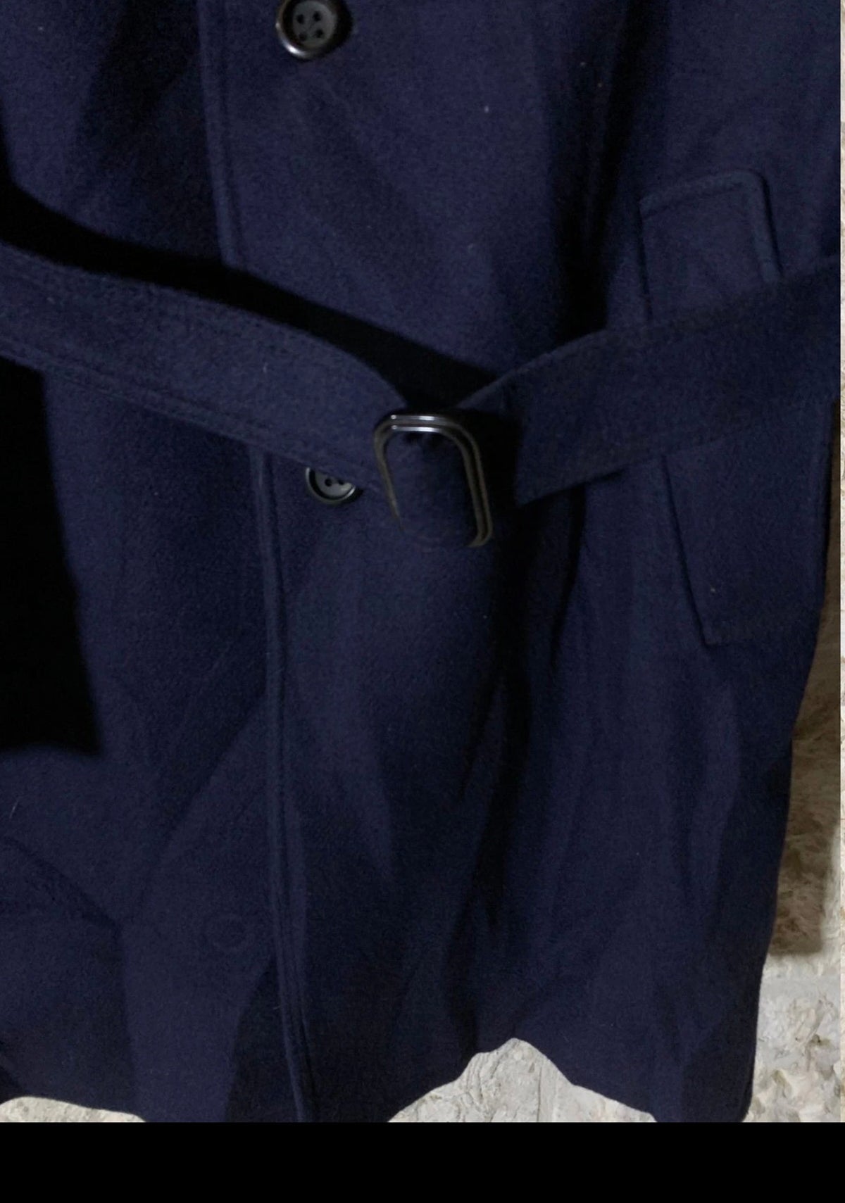 1970s Vintage pure woollen wool classic belted navy over coat 42R 42L