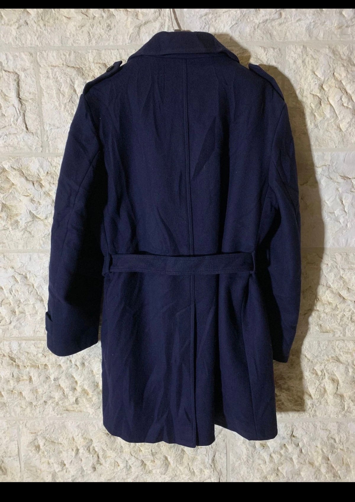 1970s Vintage pure woollen wool classic belted navy over coat 42R 42L