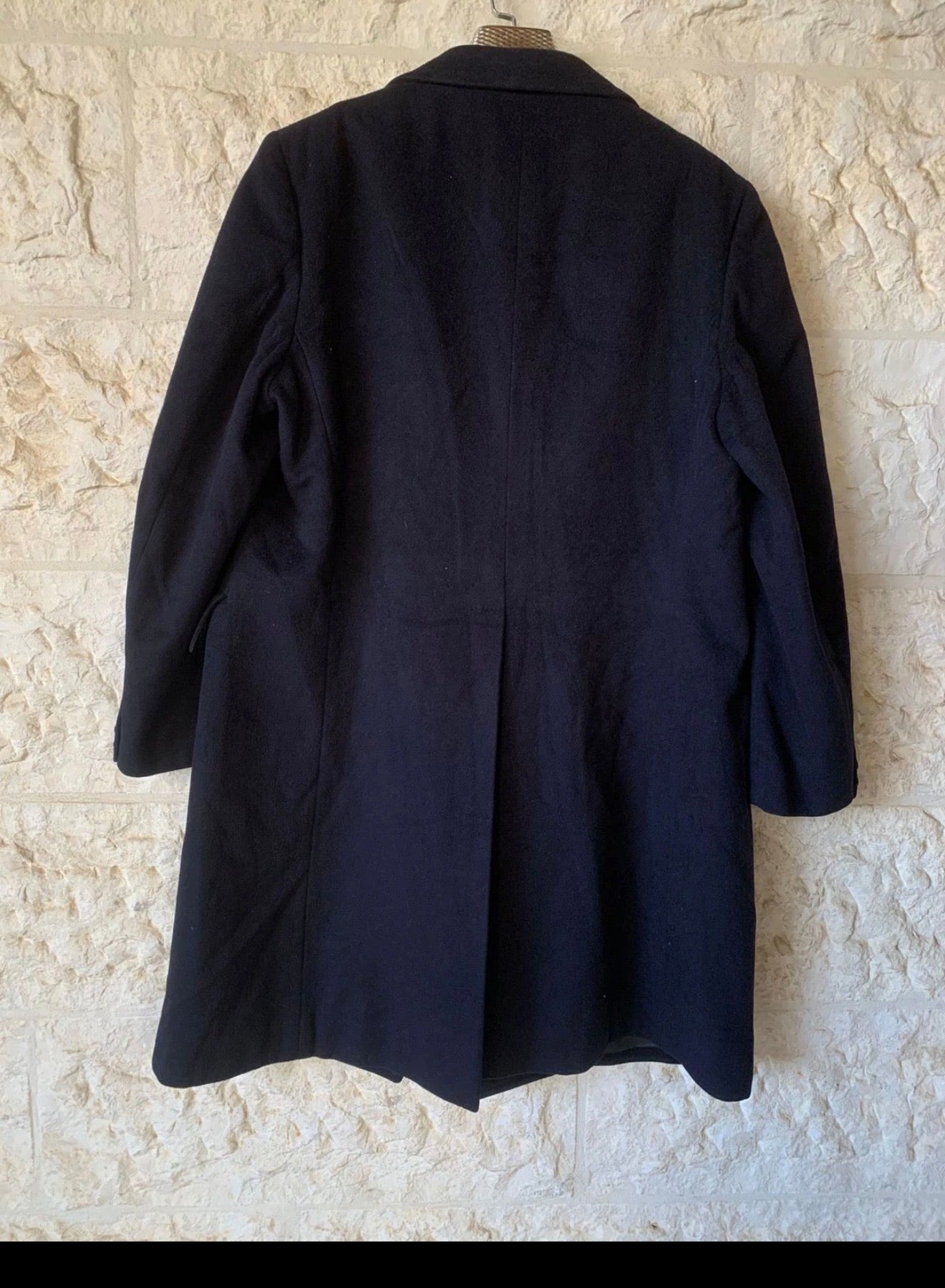 1970s Vintage Wool Cashmere classic navy Peak Lapel over coat 44R 44L
