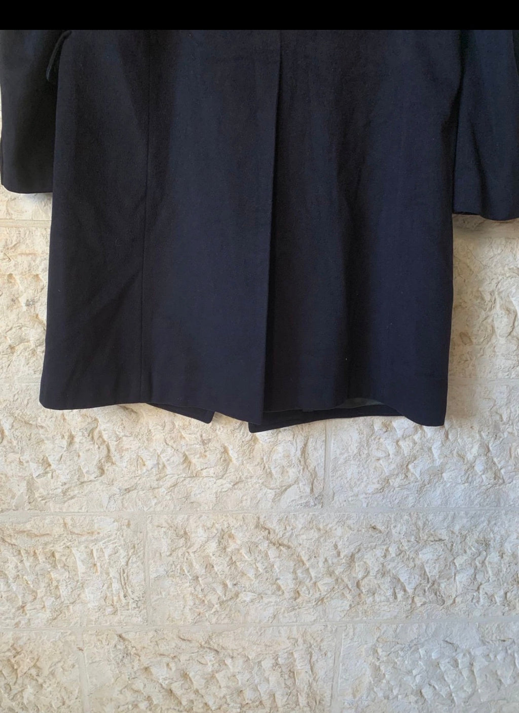 1970s Vintage Wool Cashmere classic navy Peak Lapel over coat 44R 44L