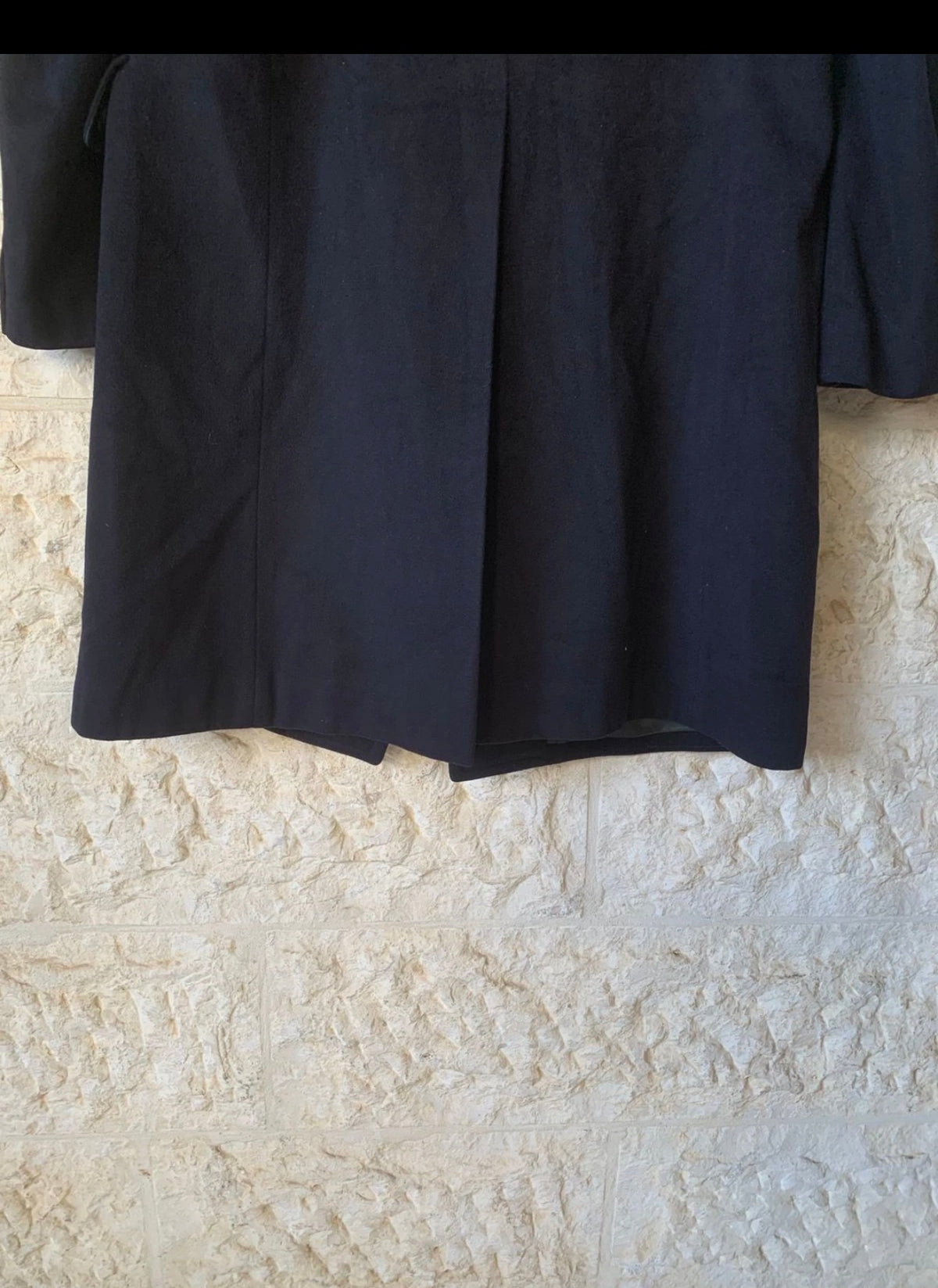 1970s Vintage Wool Cashmere classic navy Peak Lapel over coat 44R 44L