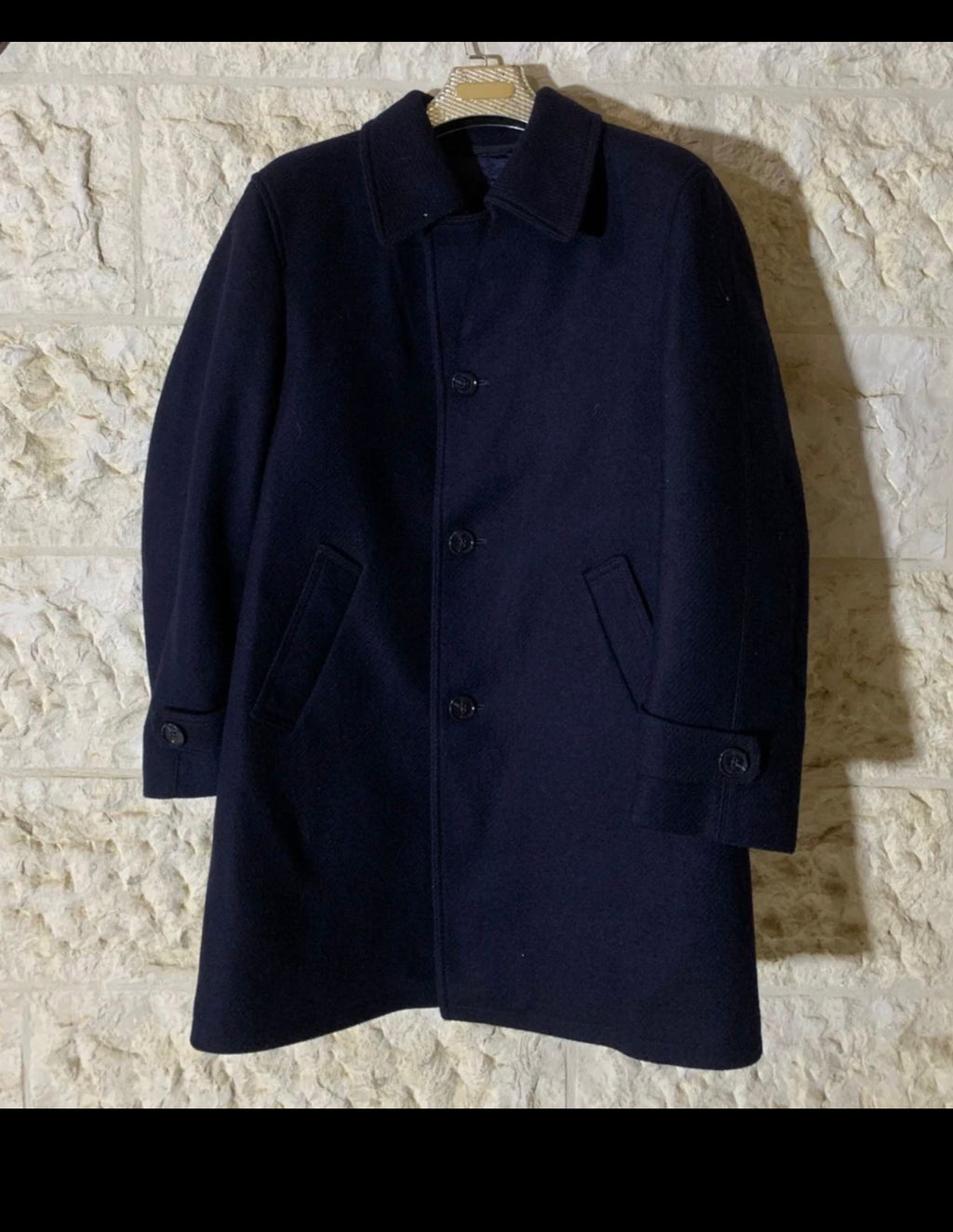 1970s Vintage pure woollen wool classic navy blue top over coat 44R