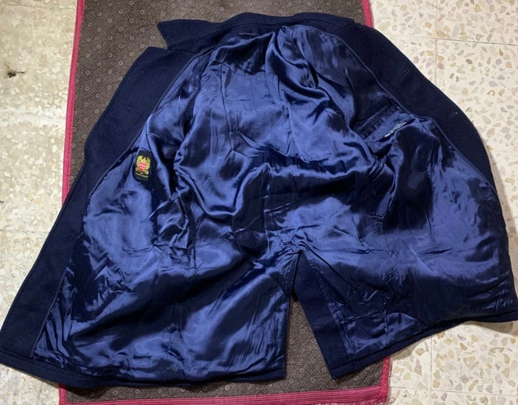 1970s Vintage pure woollen wool classic navy blue top over coat 44R