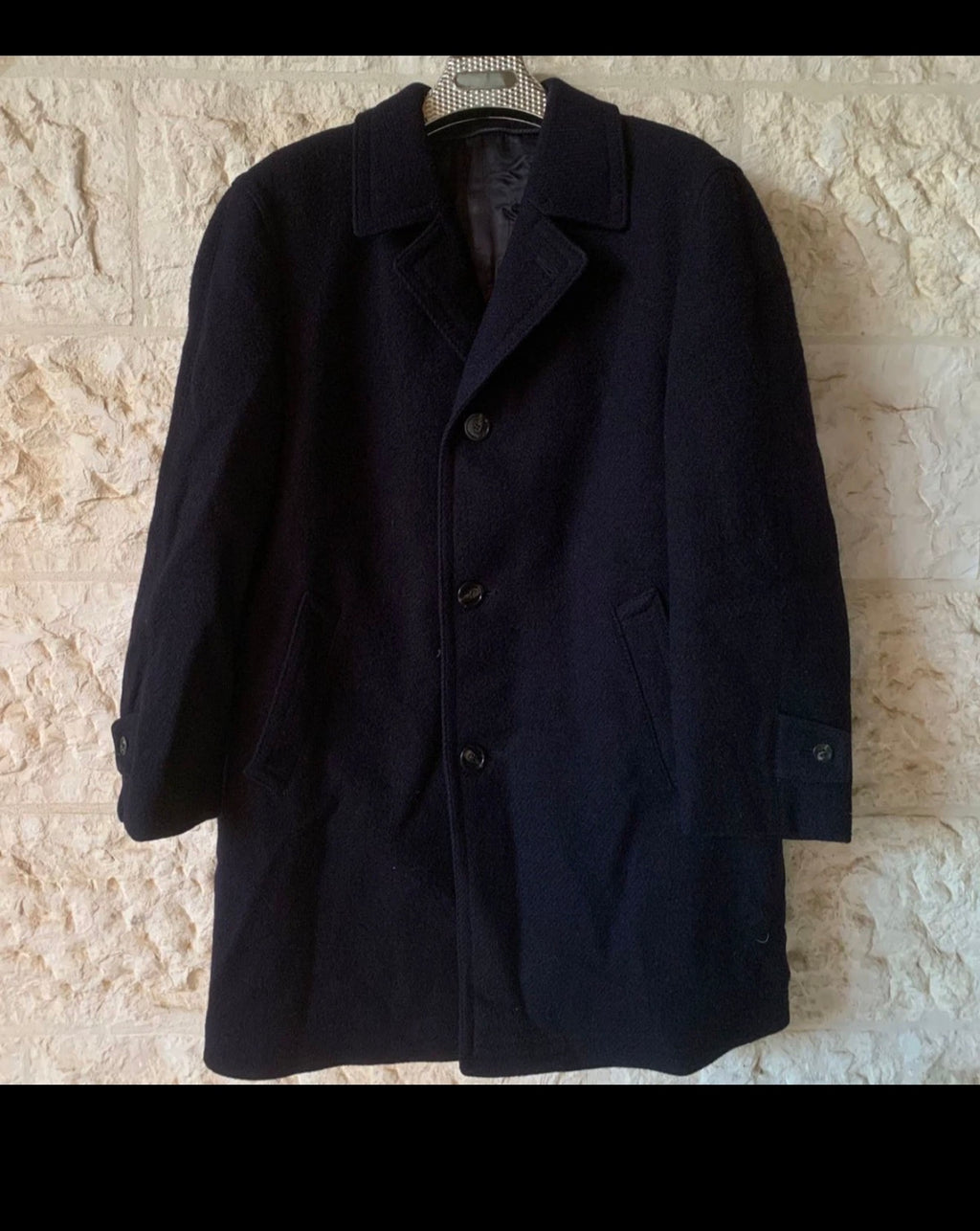 1970s vintage pure woollen wool classic navy blue top over coat 46R XL