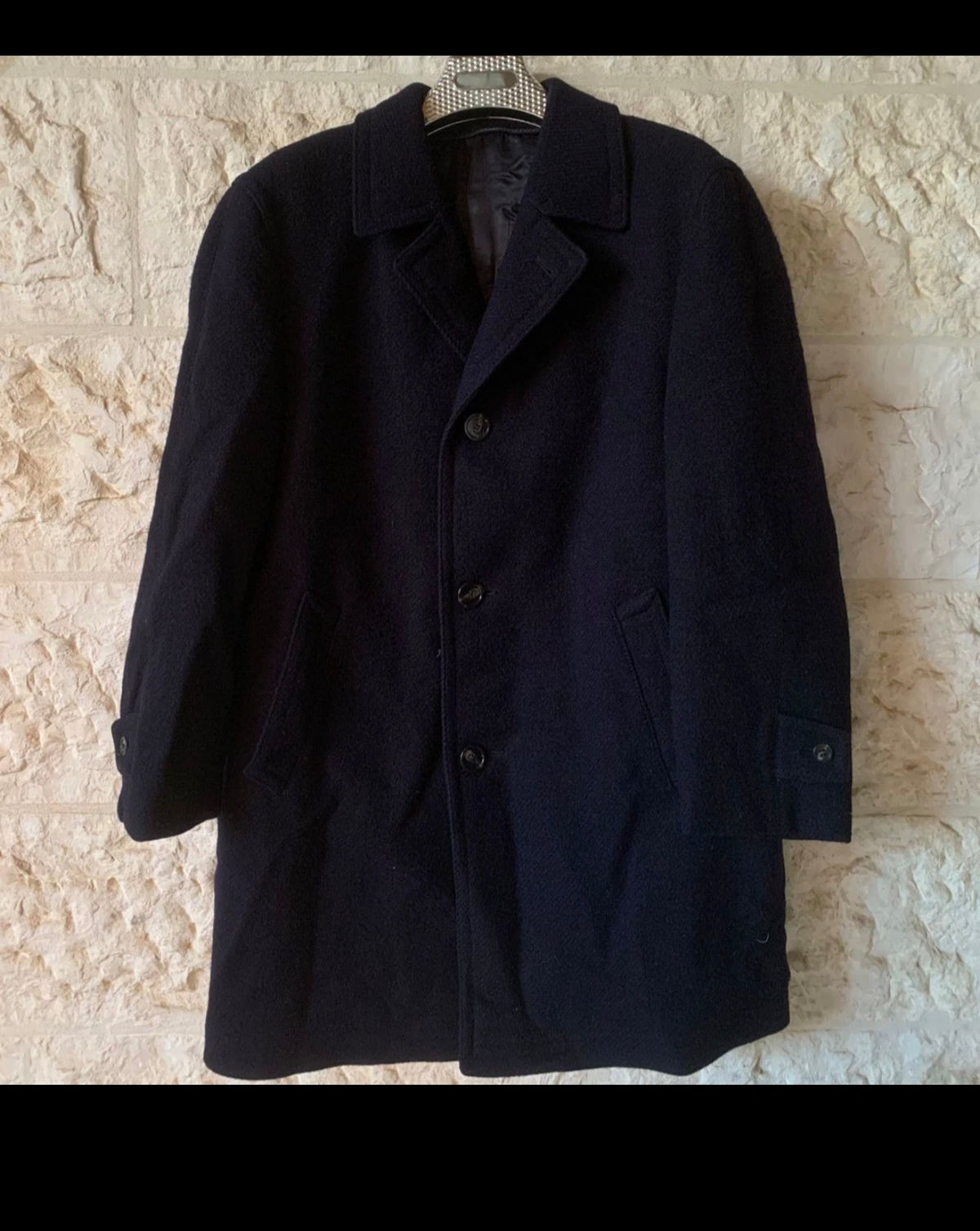 1970s vintage pure woollen wool classic navy blue top over coat 46R XL