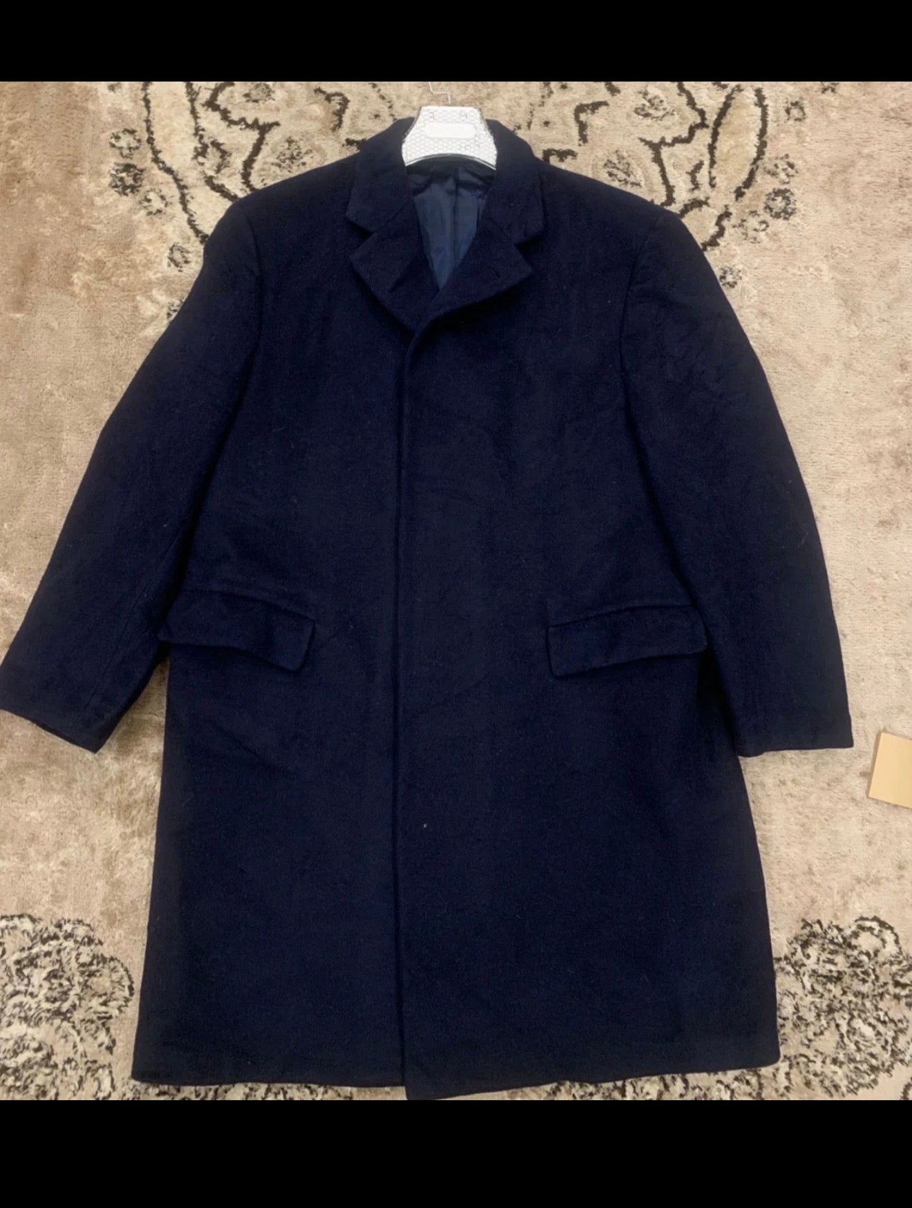 1970s vintage pure wool & camel hair classic navy over coat 46R 46L XL