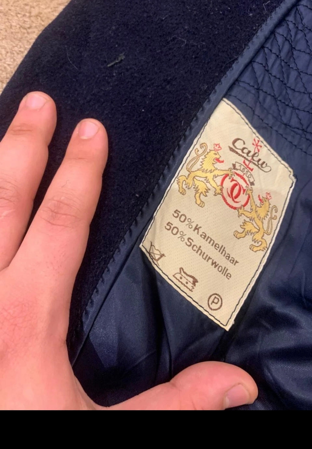 1970s vintage pure wool & camel hair classic navy over coat 46R 46L XL