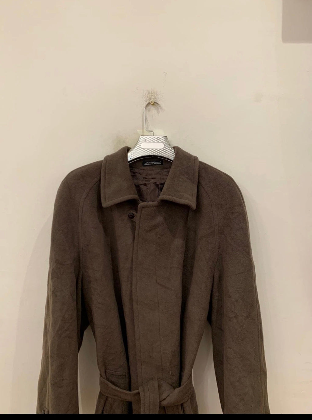 Vintage woollen wool classic belted brown raglan over coat 48R XL