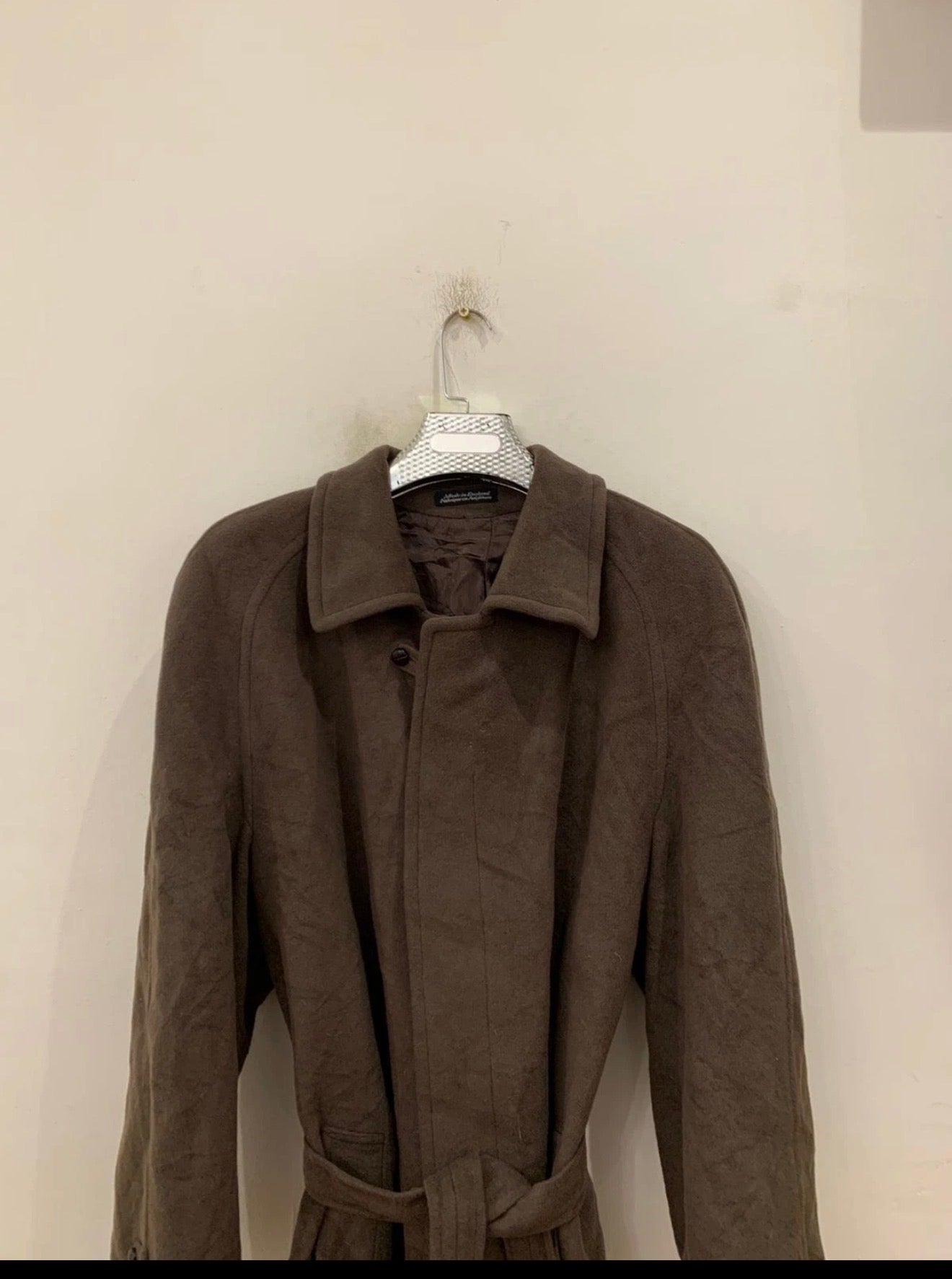 Vintage woollen wool classic belted brown raglan over coat 48R XL