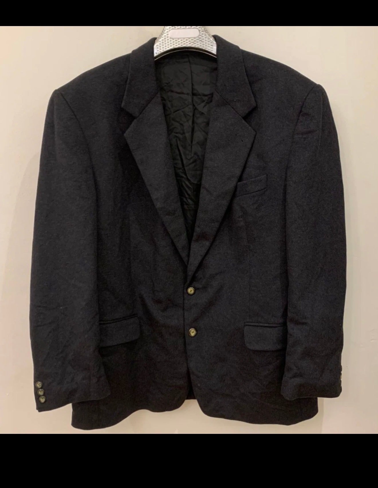 Vintage 100% pure cashmere classic charcoal jacket blazer 46R XL