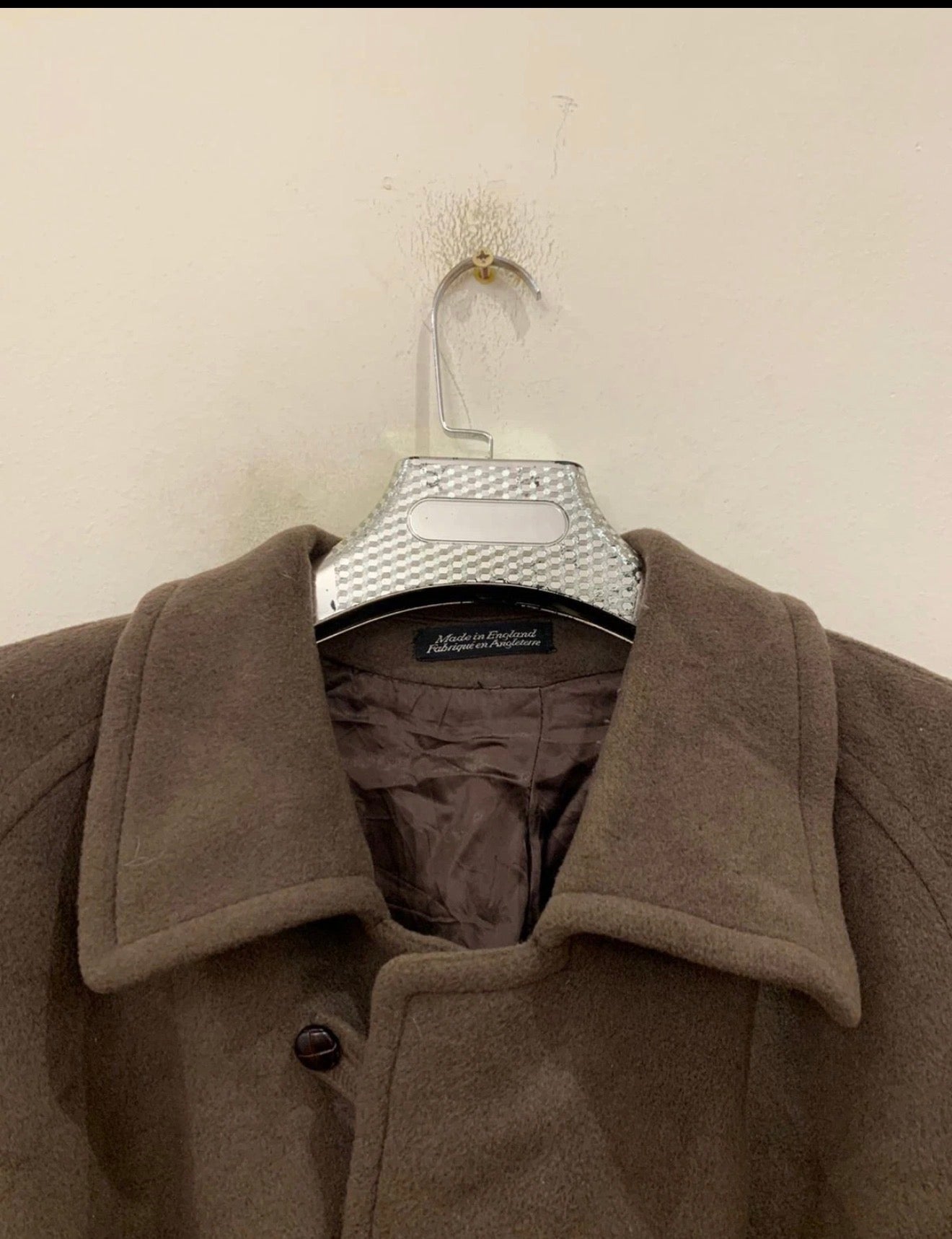 Vintage woollen wool classic belted brown raglan over coat 48R XL