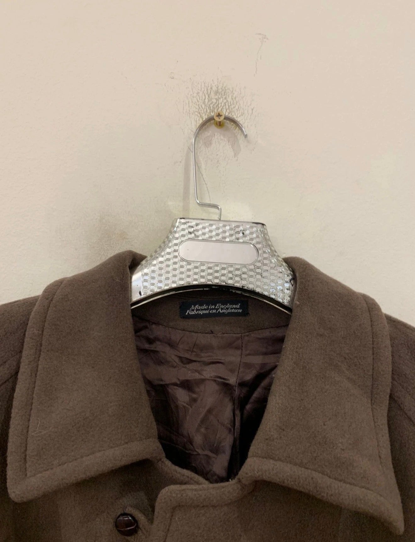 Vintage woollen wool classic belted brown raglan over coat 48R XL