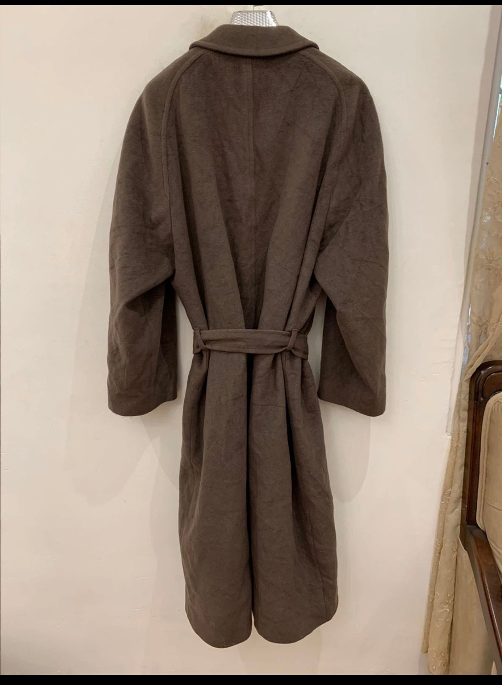 Vintage woollen wool classic belted brown raglan over coat 48R XL