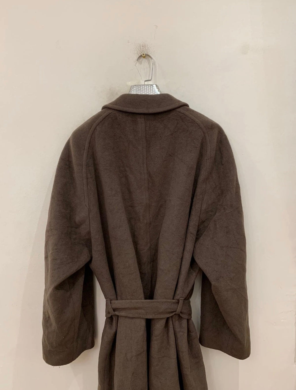 Vintage woollen wool classic belted brown raglan over coat 48R XL