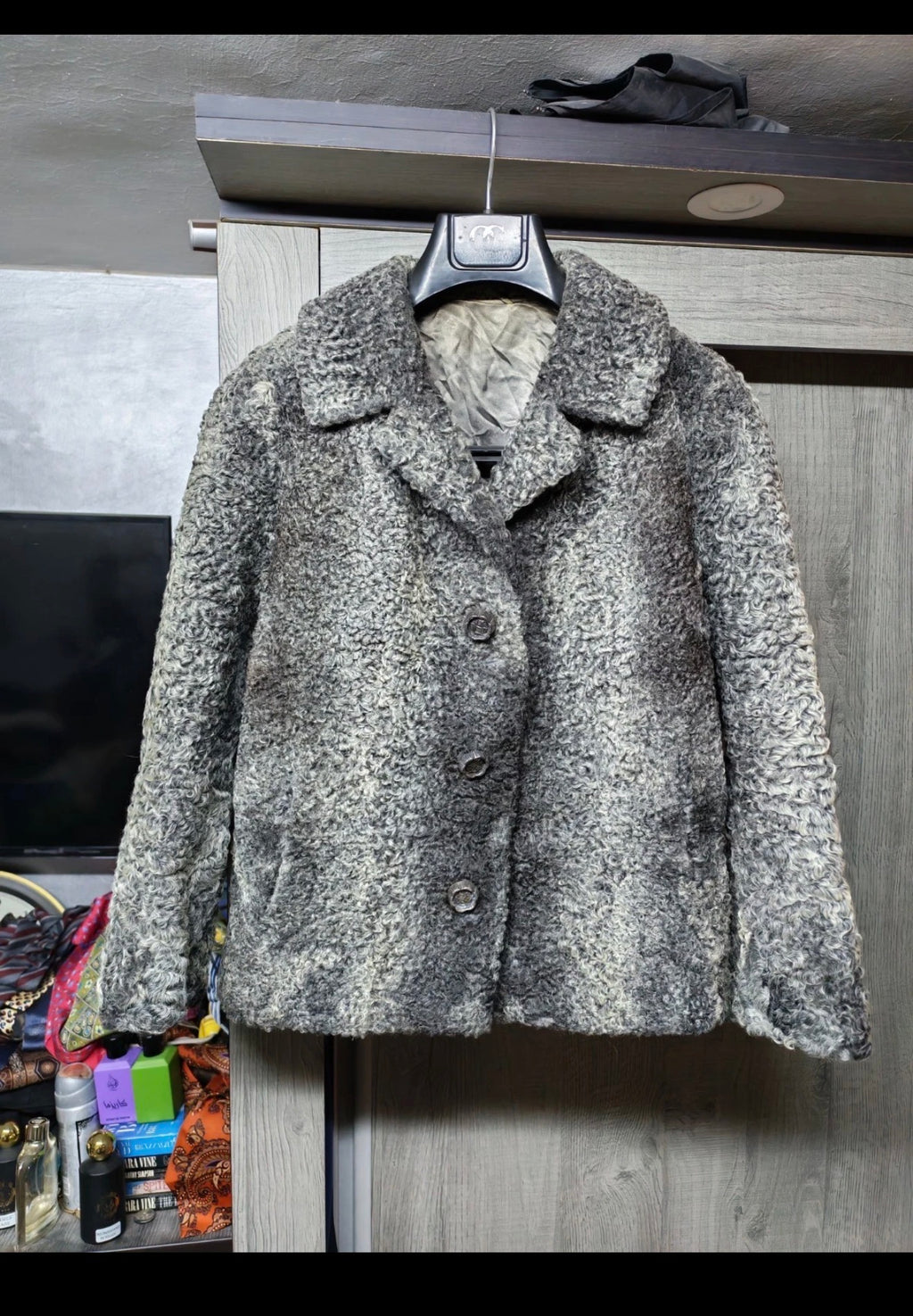 vintage Luxury genuine gray silver Astrakhan Persian lamb fur jacket 8 M 38