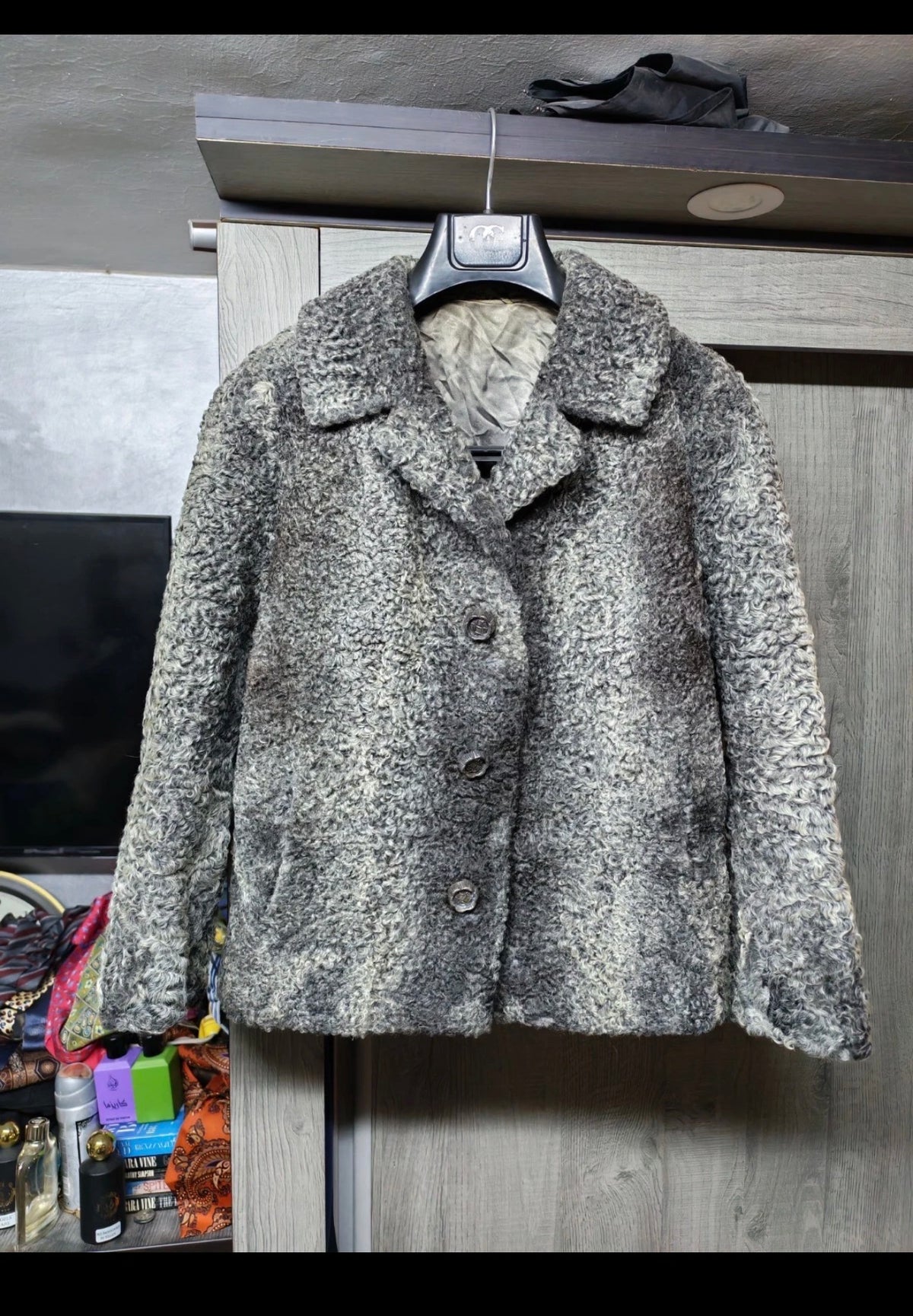 vintage Luxury genuine gray silver Astrakhan Persian lamb fur jacket 8 M 38