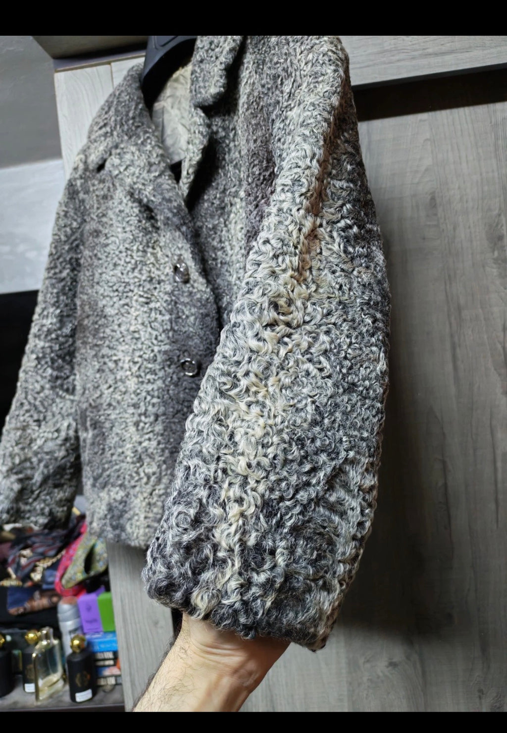 vintage Luxury genuine gray silver Astrakhan Persian lamb fur jacket 8 M 38