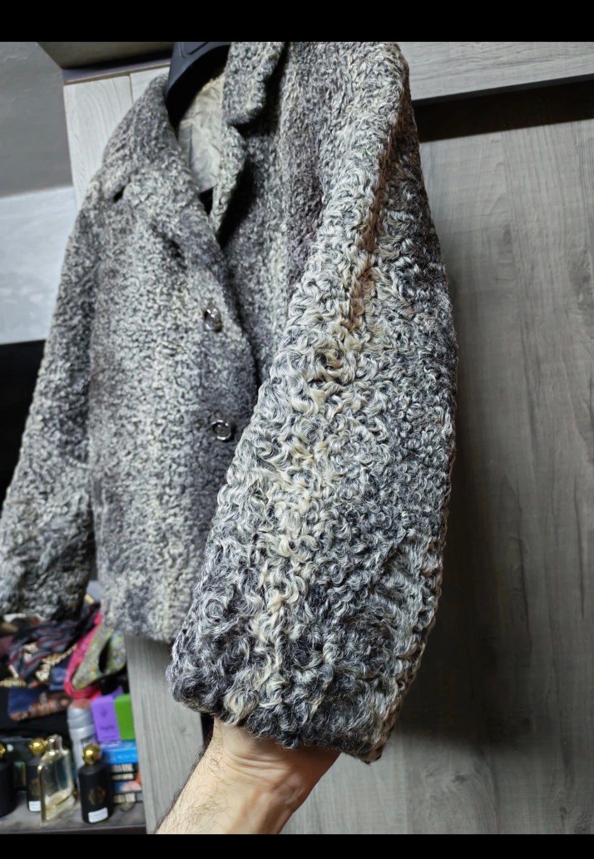 vintage Luxury genuine gray silver Astrakhan Persian lamb fur jacket 8 M 38