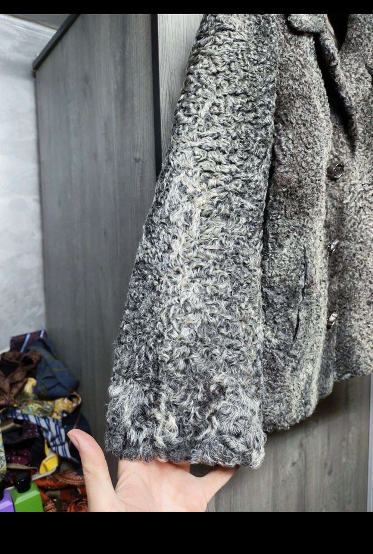 vintage Luxury genuine gray silver Astrakhan Persian lamb fur jacket 8 M 38