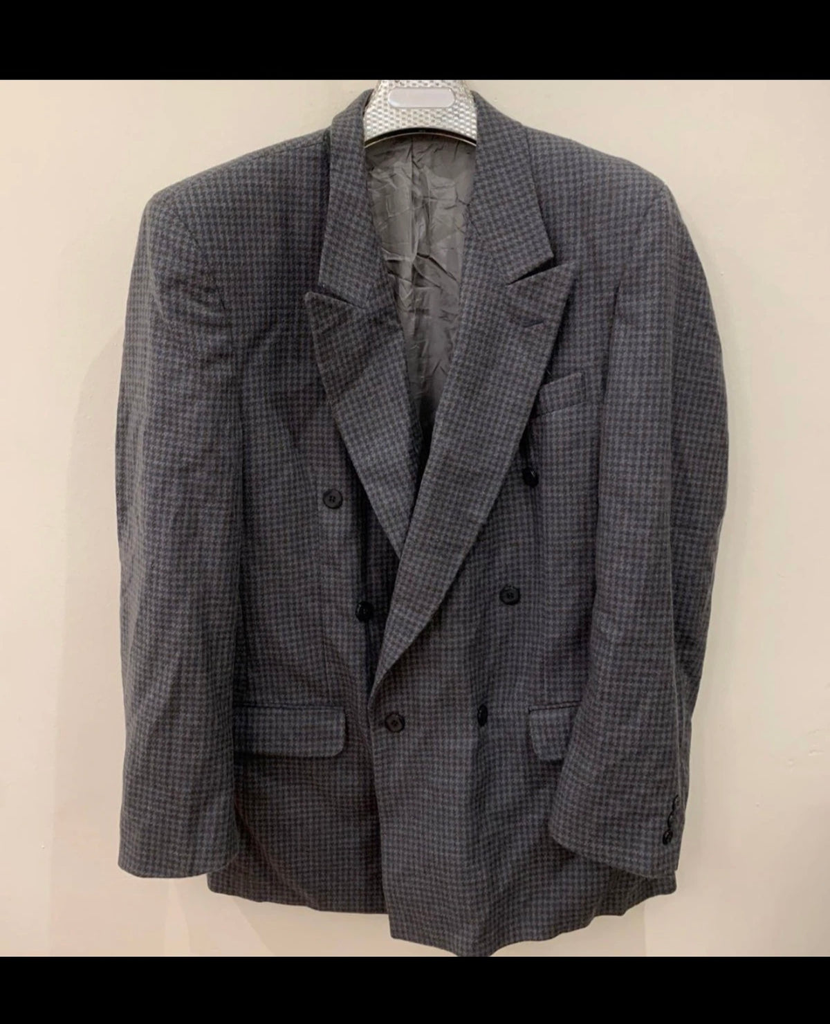 Vintage pure wool houndstooth double breasted classic jacket blazer 42R