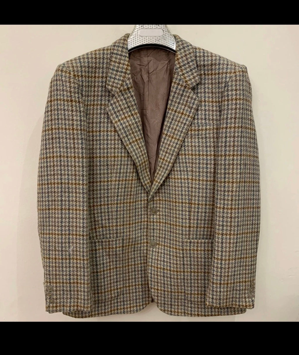 Vintage houndstooth pure wool handwoven tweed hunting jacket blazer 40R