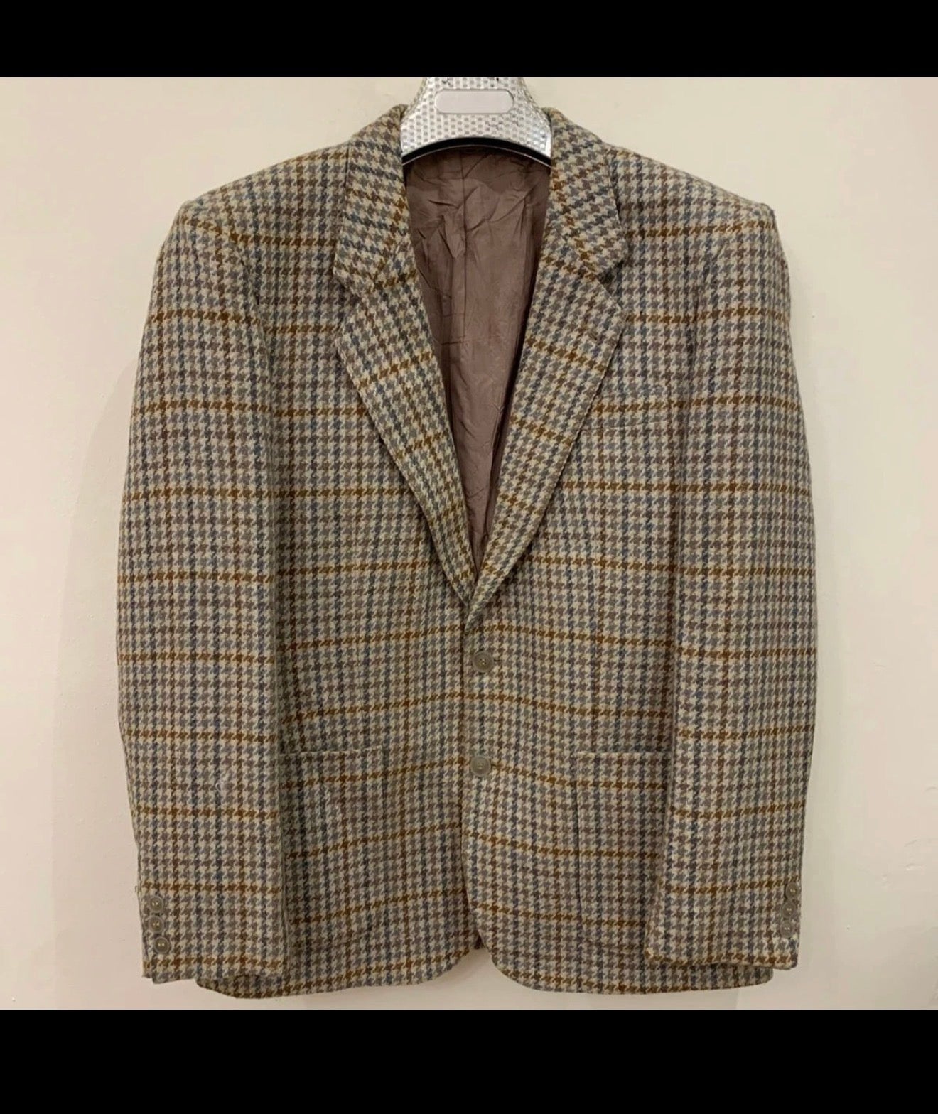 Vintage houndstooth pure wool handwoven tweed hunting jacket blazer 40R