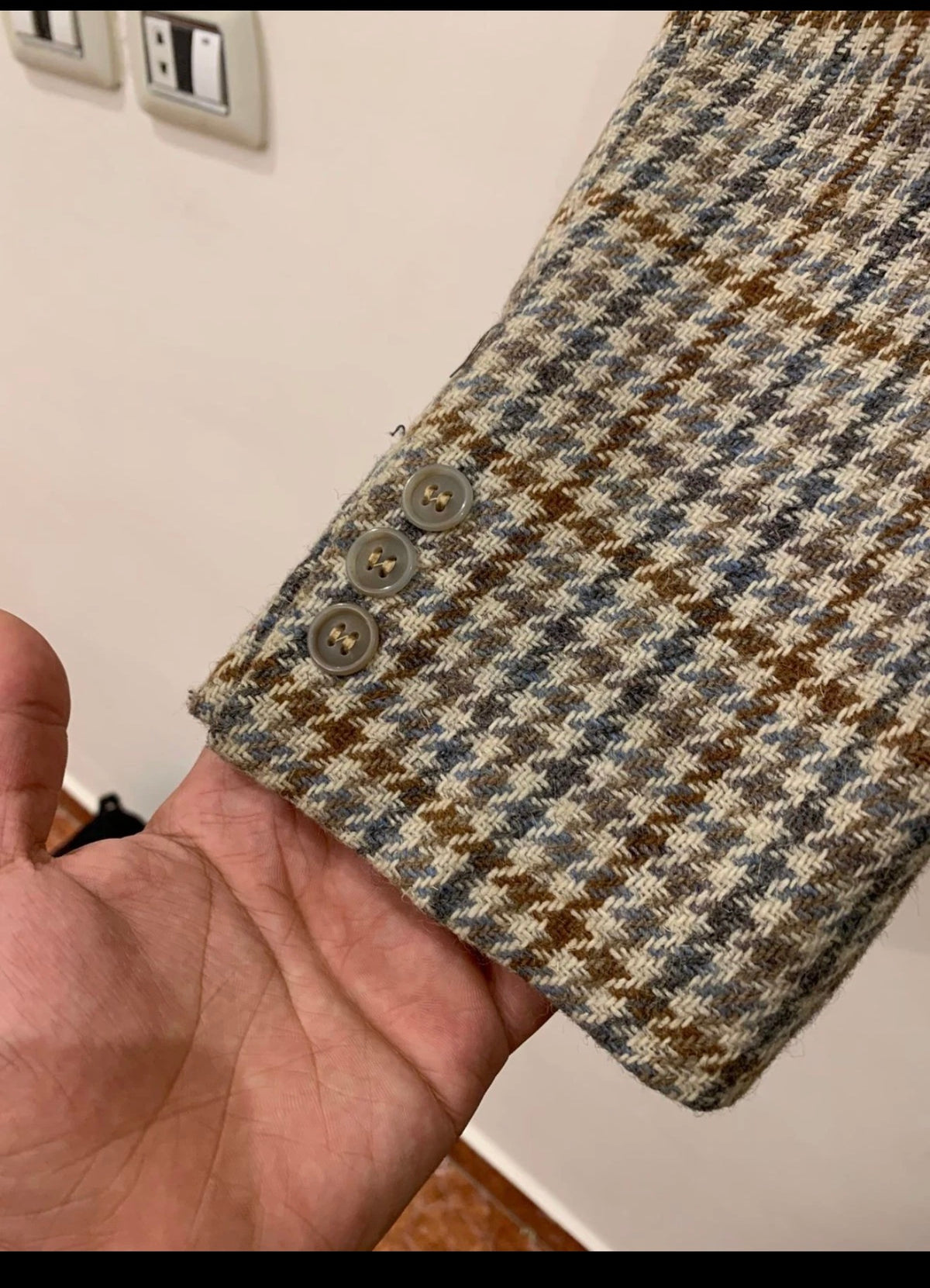 Vintage houndstooth pure wool handwoven tweed hunting jacket blazer 40R