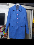 Classic style wool blended unique Azure blue jacket over coat 38R 38L