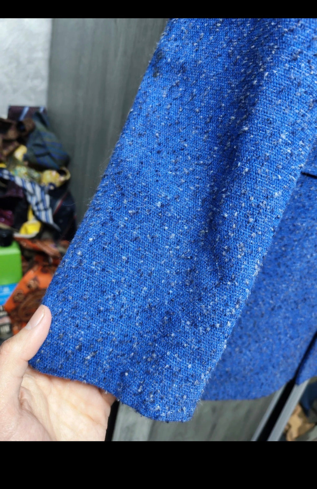 Classic style wool blended unique Azure blue jacket over coat 38R 38L