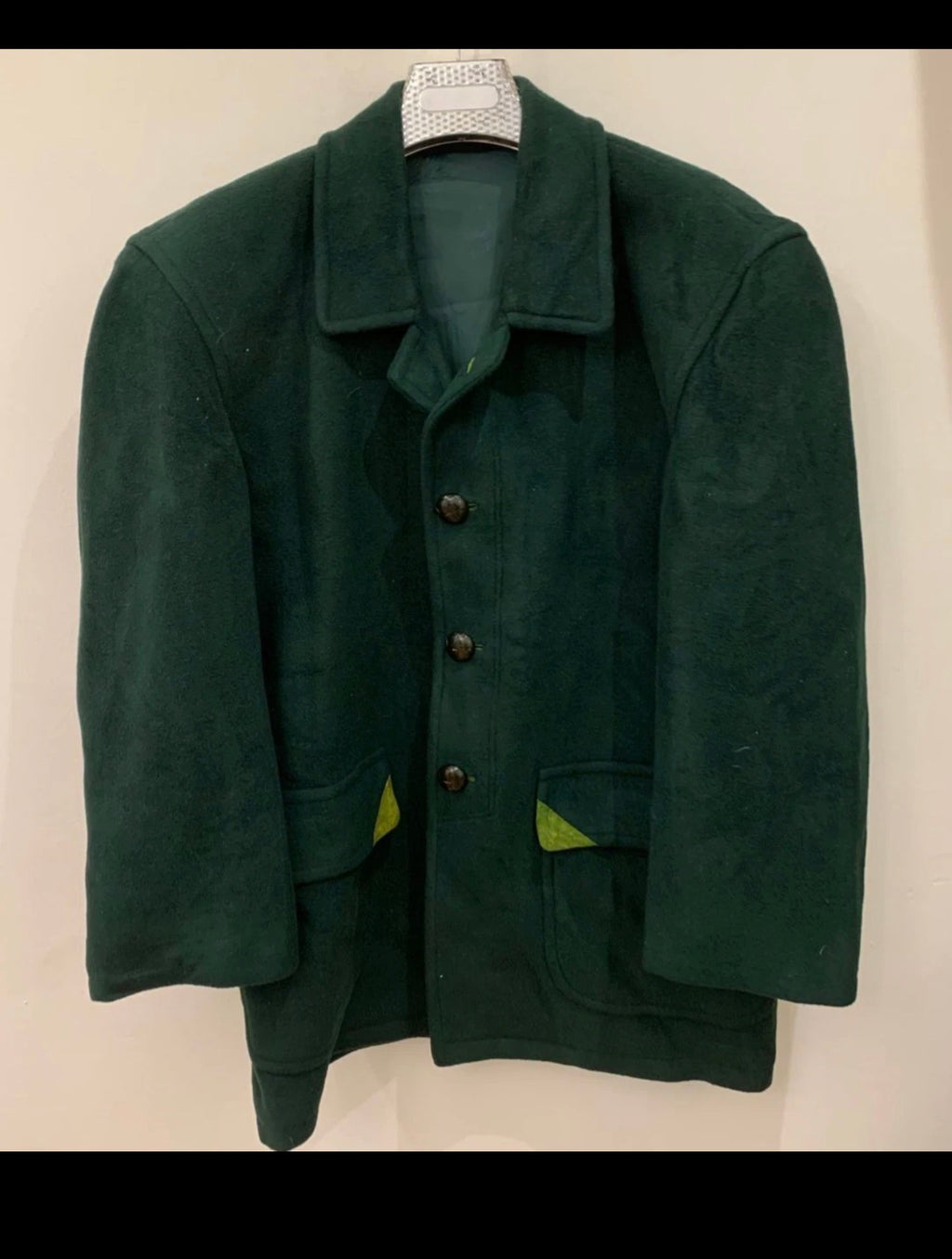 Vintage Fafayu Wool Cashmere blend classic unique green over coat jacket 44R L