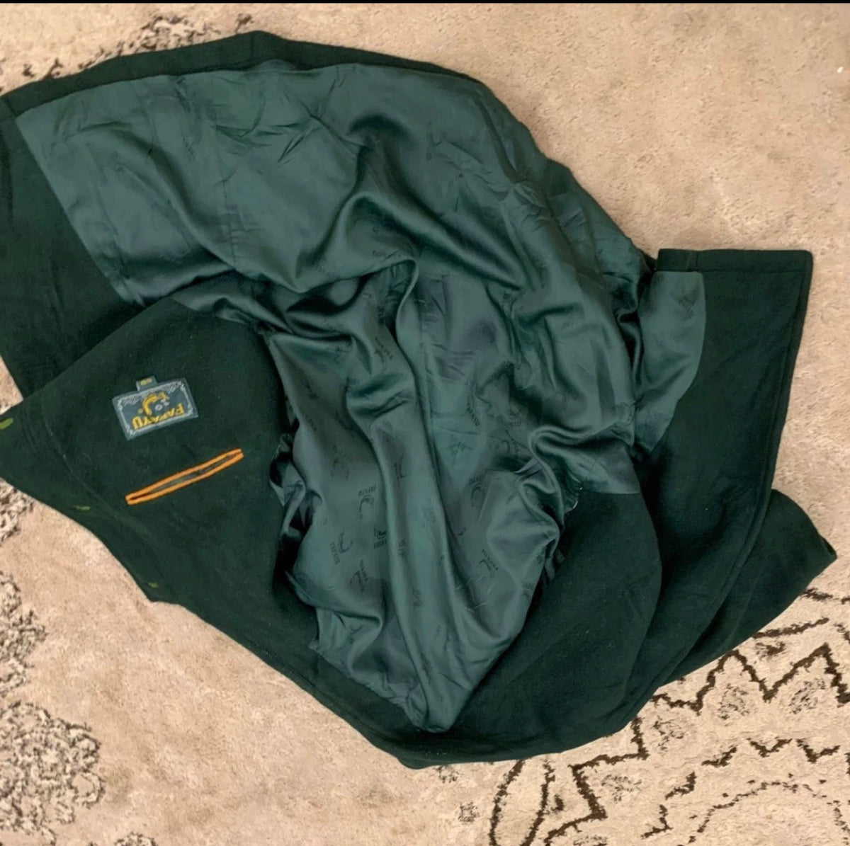 Vintage Fafayu Wool Cashmere blend classic unique green over coat jacket 44R L