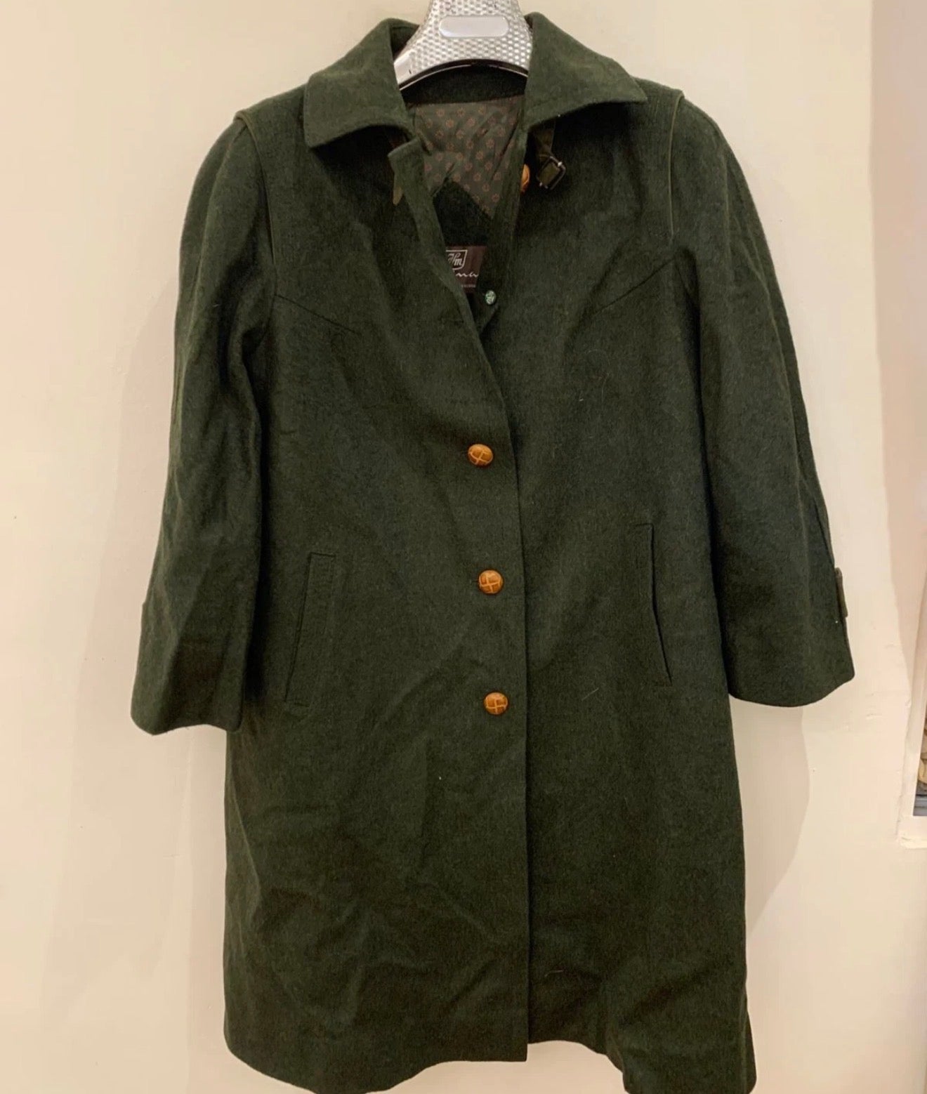 Vintage pure wool classic Loden olive green over coat 40 M 10