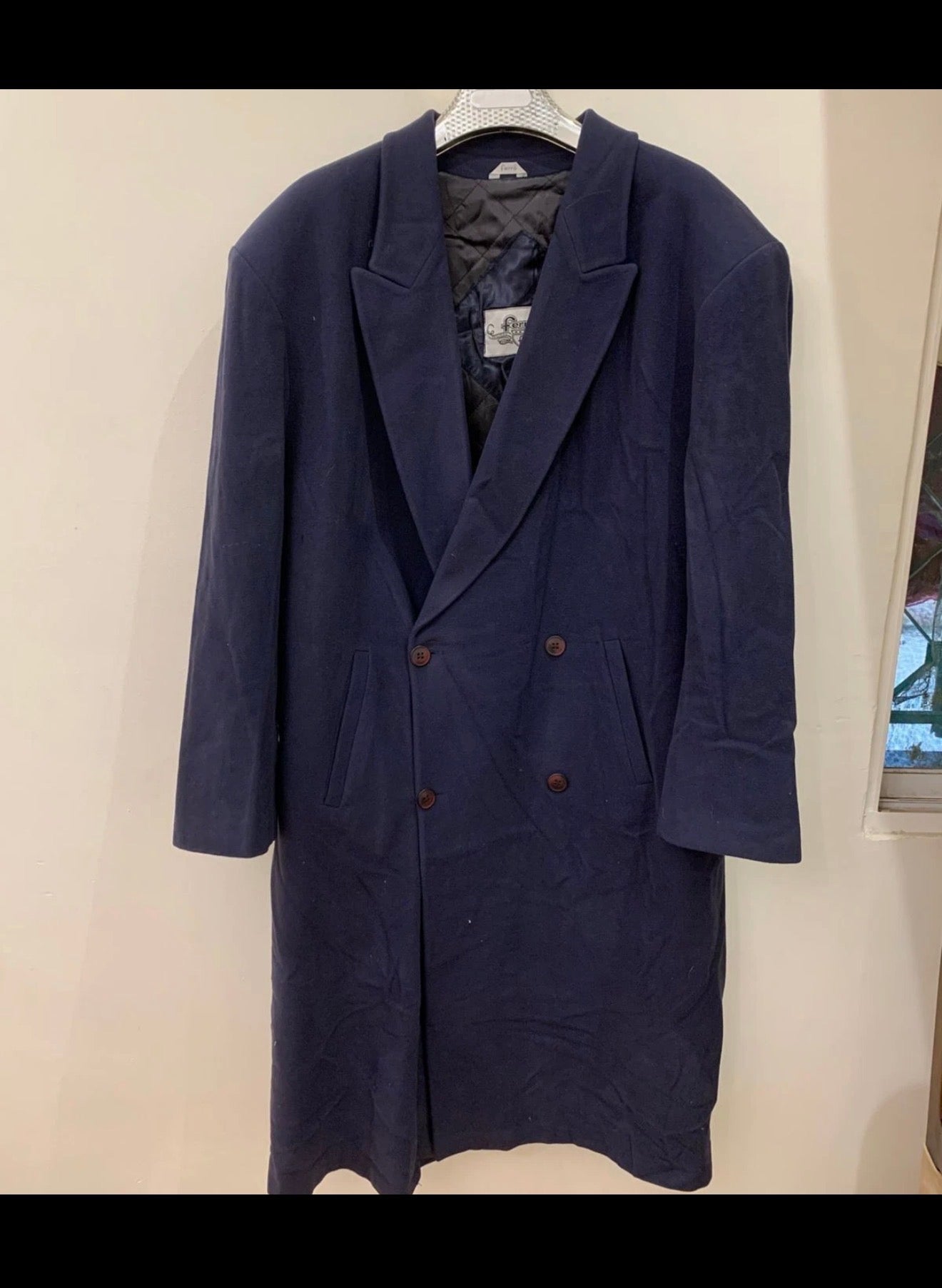 Vintage Ferro wool blend double breasted classic blue over coat 48R XL