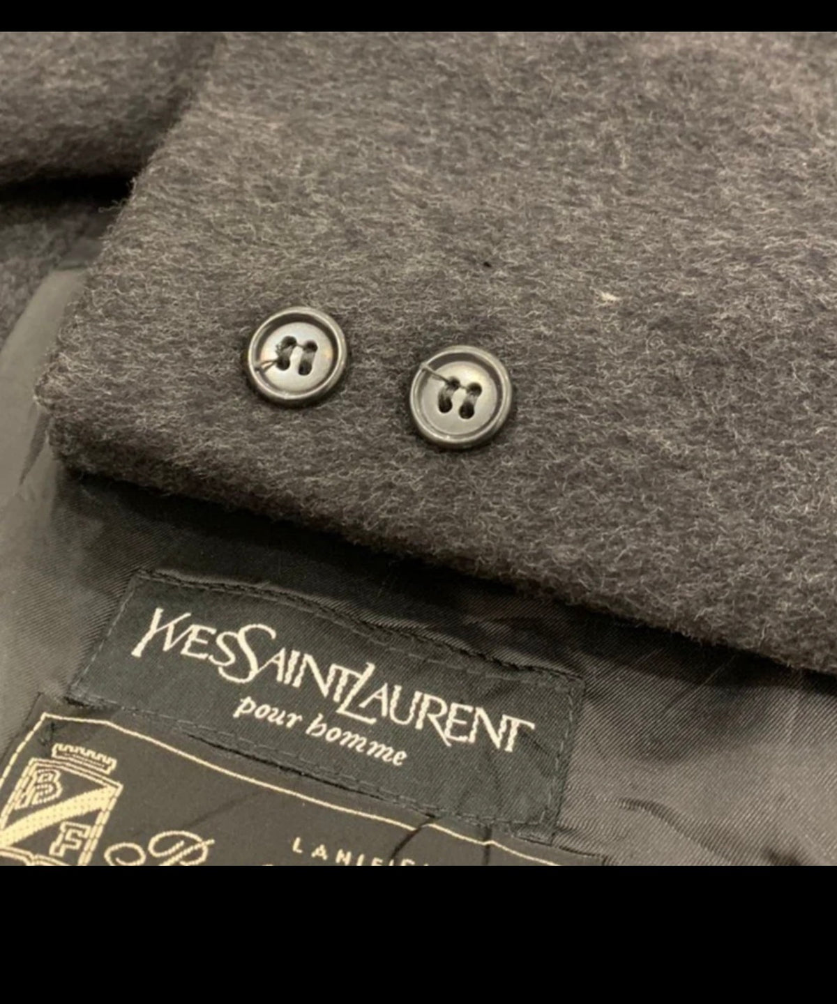 Vintage Yves Saint Laurent wool cashmere blend classic charcoal over coat 42R